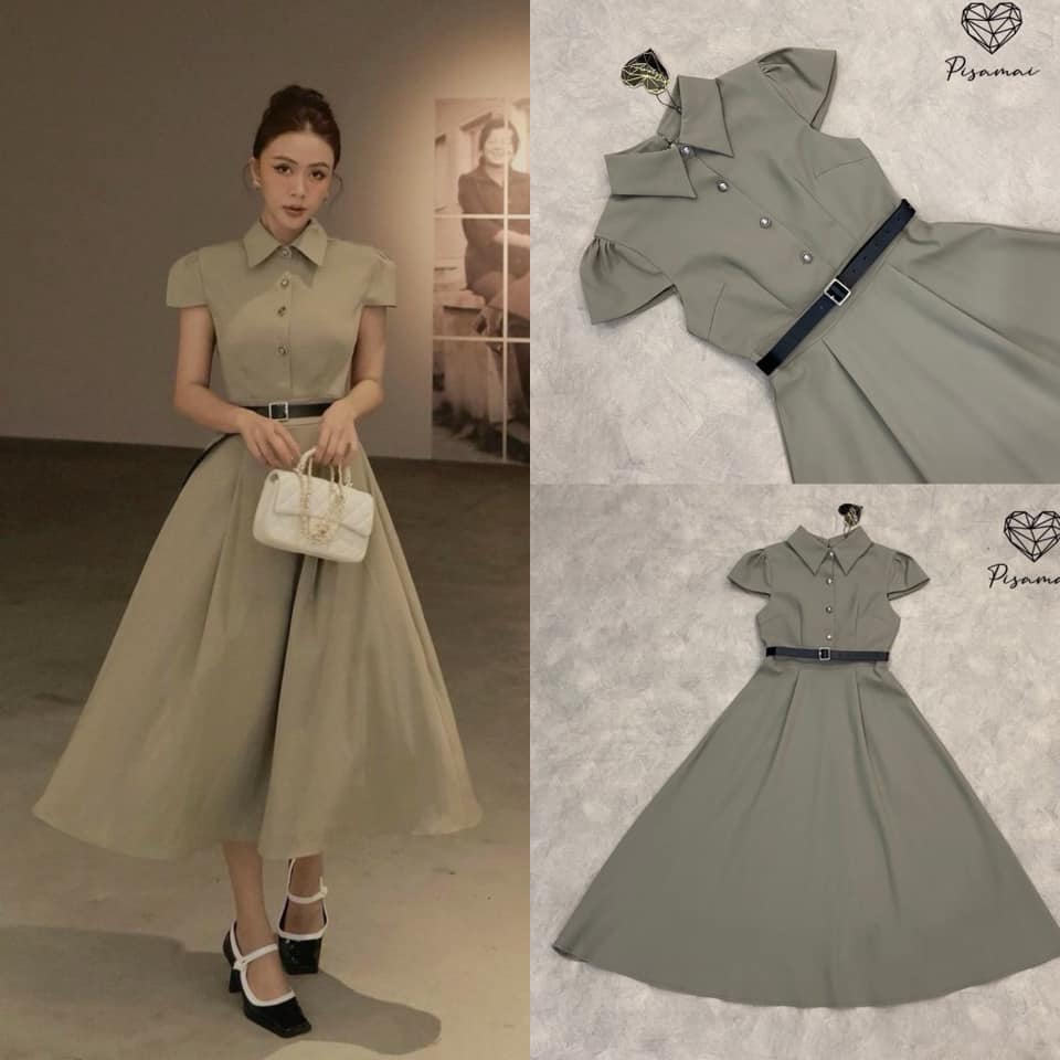 เดรสคอปกตัวยาวสีดำกระโปรงบานมาพร้อมเข็มขัด สวย หรู ดูแพง ไม่มีผิดหวังเลยค่า ใส่สบาย : สินค้าคุณภาพ (พร้อมส่ง)