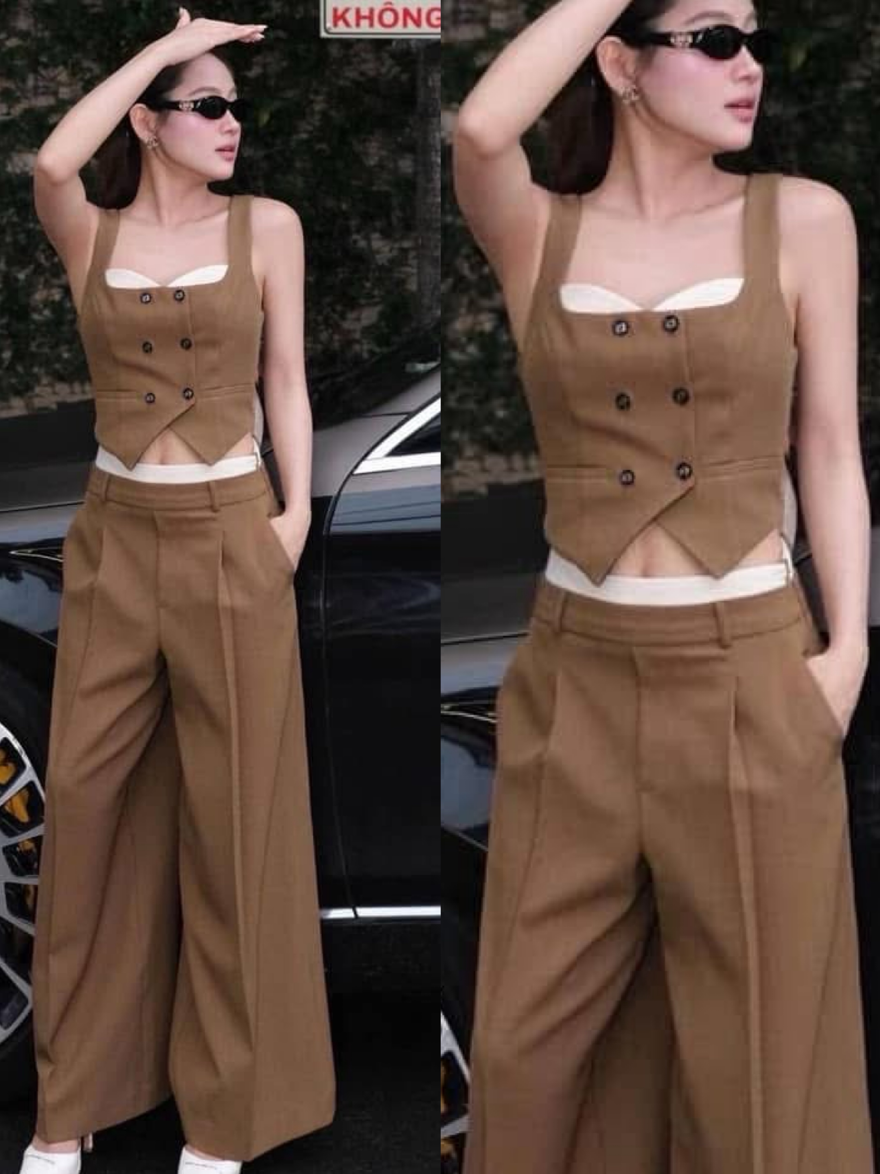 เซต3ชิ้นรุ่นนี้ผ้าดีสุดเสื้อกักรุ่นใหม่แขนกุด กระดุมหน้าใส่คู่กางเกงขายาวทรงสวยตีเกล็ดหน้า ทำให้ดูสูงมีซับในอัดกาวมาพร้อมเชือกผูกโบว์ ใส่สบาย : สินค้าคุณภาพ (พร้อมส่ง)