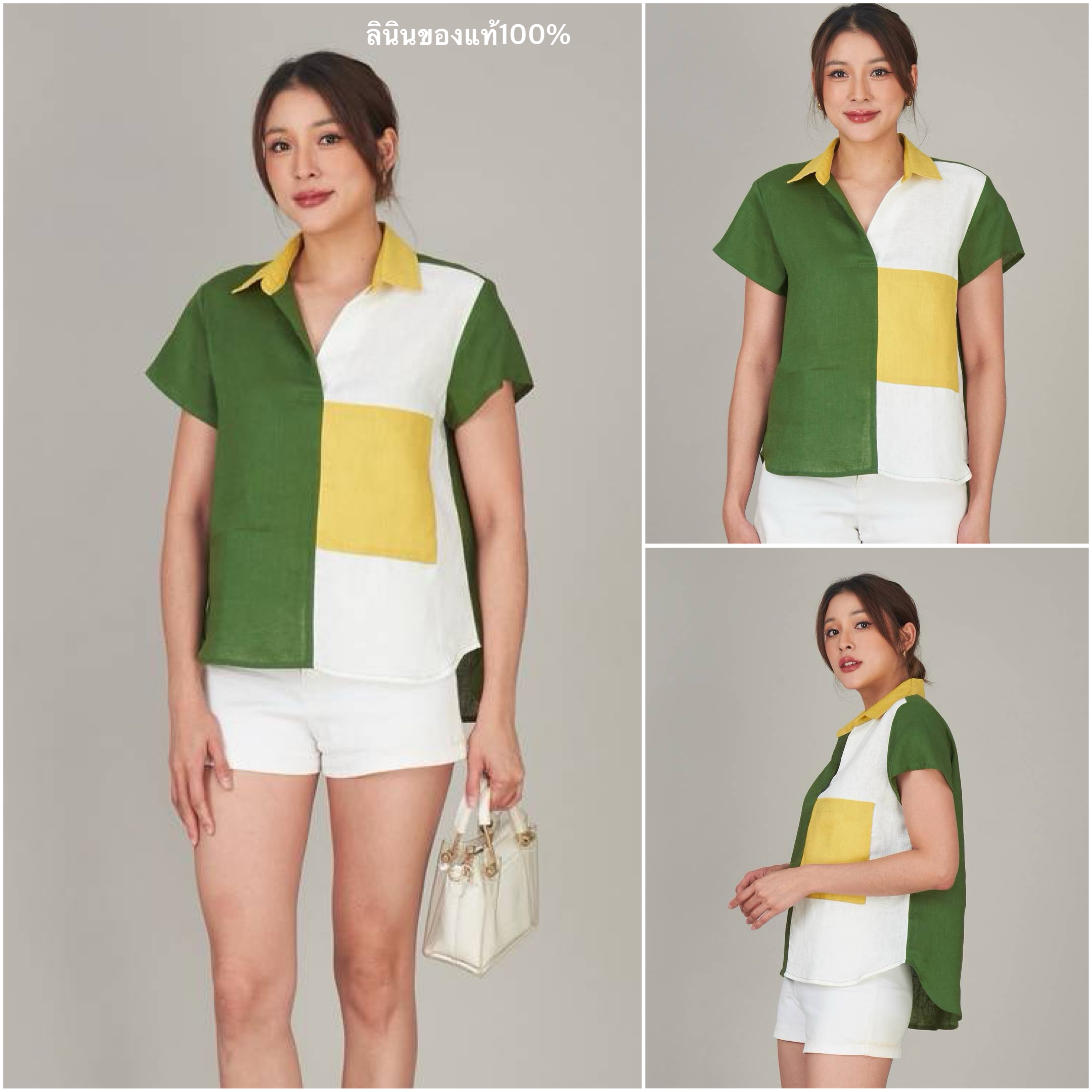 เสื้อปกแขนสั้น ลินินแท้ 100% ใส่สบาย : สินค้าคุณภาพ (พร้อมส่ง)