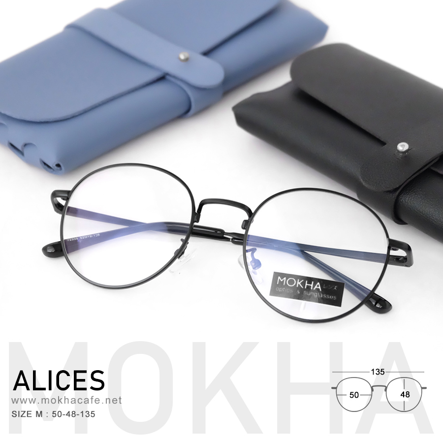 ALICES - black แว่นตาทรงกลม กรอบโลหะ ขาสปริง กว้าง 135 มม.(sizeM) H48