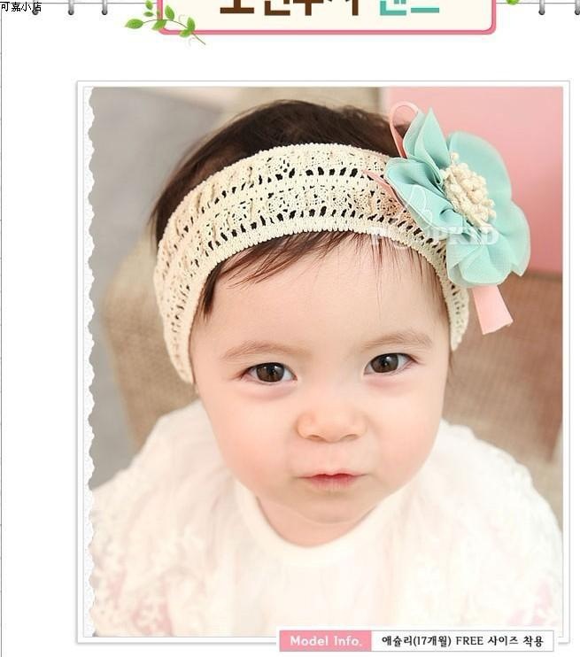 ผ้าคาดผมเด็กอ่อน ดอกไม้ริบบิ้นเก๋ด้วยผ้าคาดลายโครเชต์