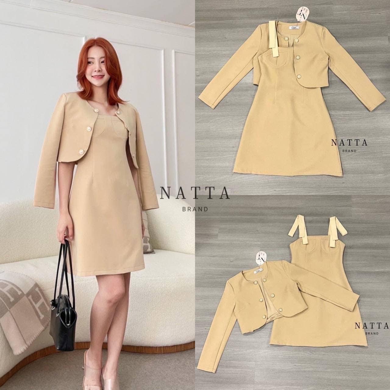 ชุดเดรสสีครีม แต่งดีเทลสายเป็นโบว์ น่ารักมากจ้า เสริมฟองน้ำตรงหน้าอก มาพร้อมเสื้อคลุมสีครีม สินค้าคุณภาพ (พร้อมส่ง)