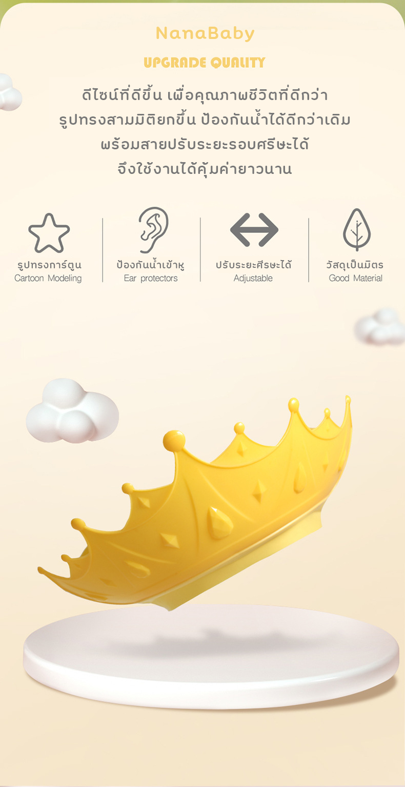 NanaBaby หมวกสระผมเด็ก หมวกสระเด็ก หมวกกันแชมพู กันน้ำเข้าตา หมวกสระผม ปรับขนาดได้ 🛁 รูปมงกุฏ 3 มิติ