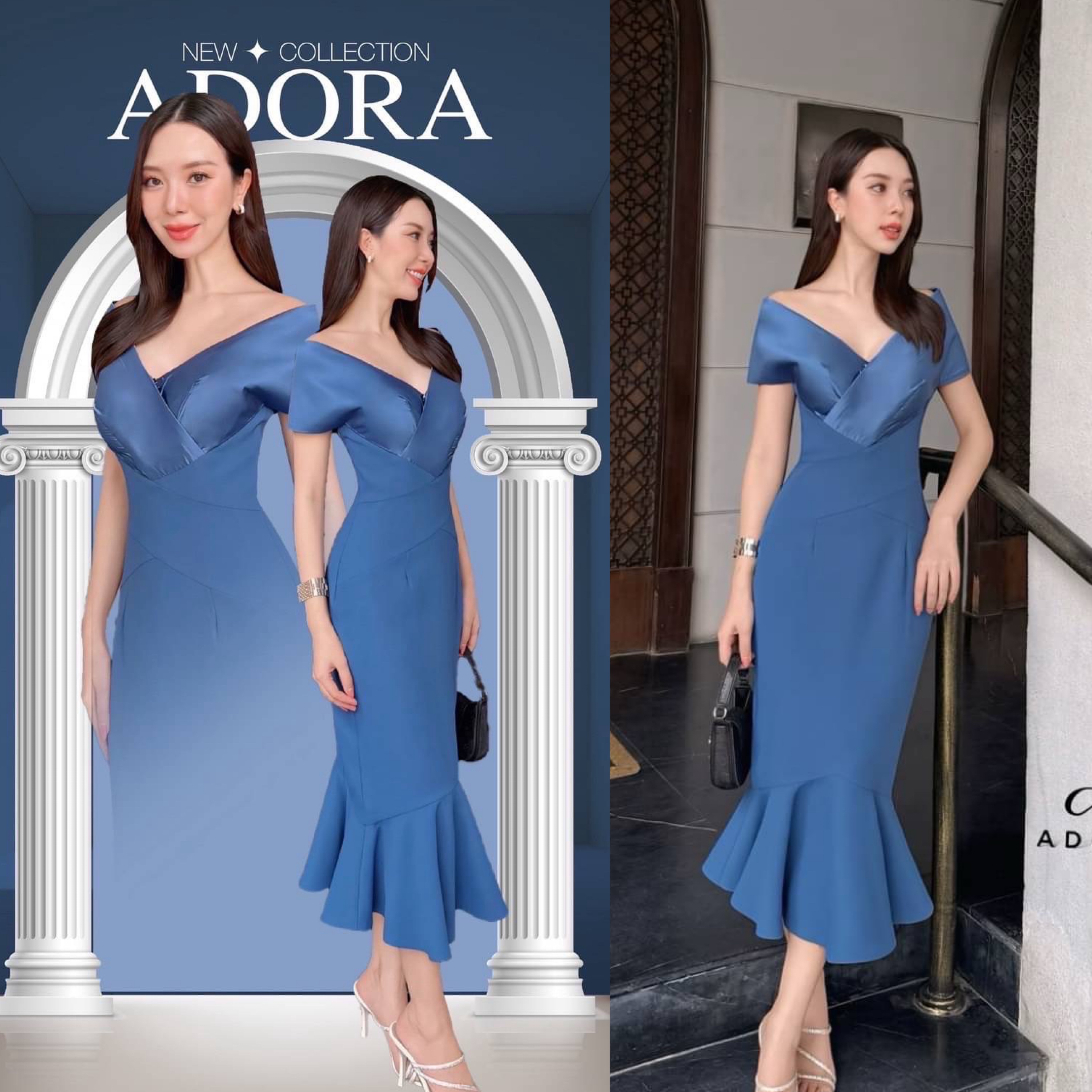 เดรสดีไซน์ปาดไหล่คอวี ช่วงอกตัดต่อผ้า เสริมฟองน้ำ ตัวเดรสใช้เนื้อผ้าเกรดพรีเมี่ยมทั้งตัว ดีไซน์กระโปรงทรงสอบแต่งระบายหางปลาปลายเดรส งานมีซับใน ซิปหลัง ใส่สบาย : สินค้าคุณภาพ (พร้อมส่ง)