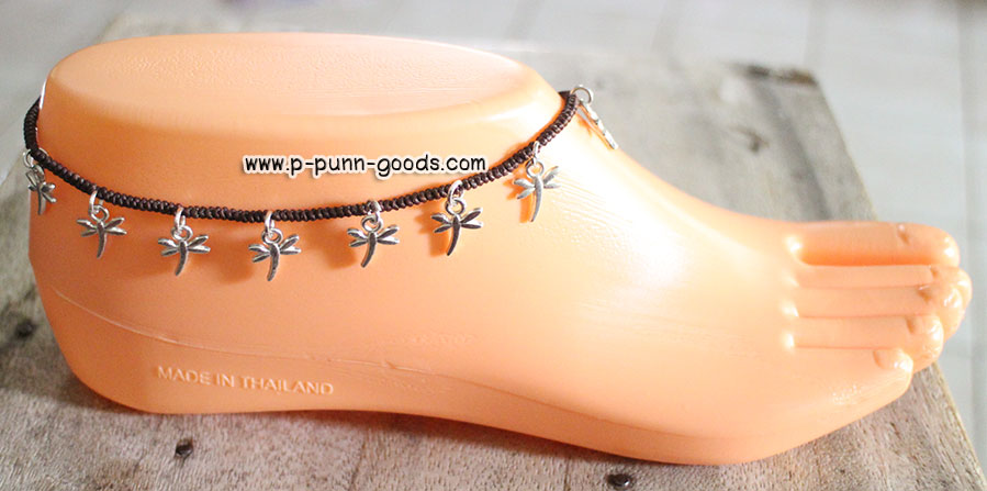 ข้อเท้าเชือกเทียนถัก จี้แมลงปอ