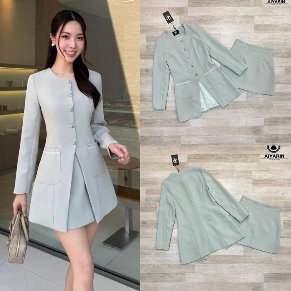 ชุดเซ็ต 2 ชิ้น เสื้อสูทเก๋ๆผ้าหนามากๆเนื้อผ้าดีมาก มาพร้อมกับกระโปรงยาวอัดพีทเนื้อดีพิมลายหน้าหลังเสื้อเข้าชุด ใส่สบาย : สินค้าคุณภาพ (พร้อมส่ง)