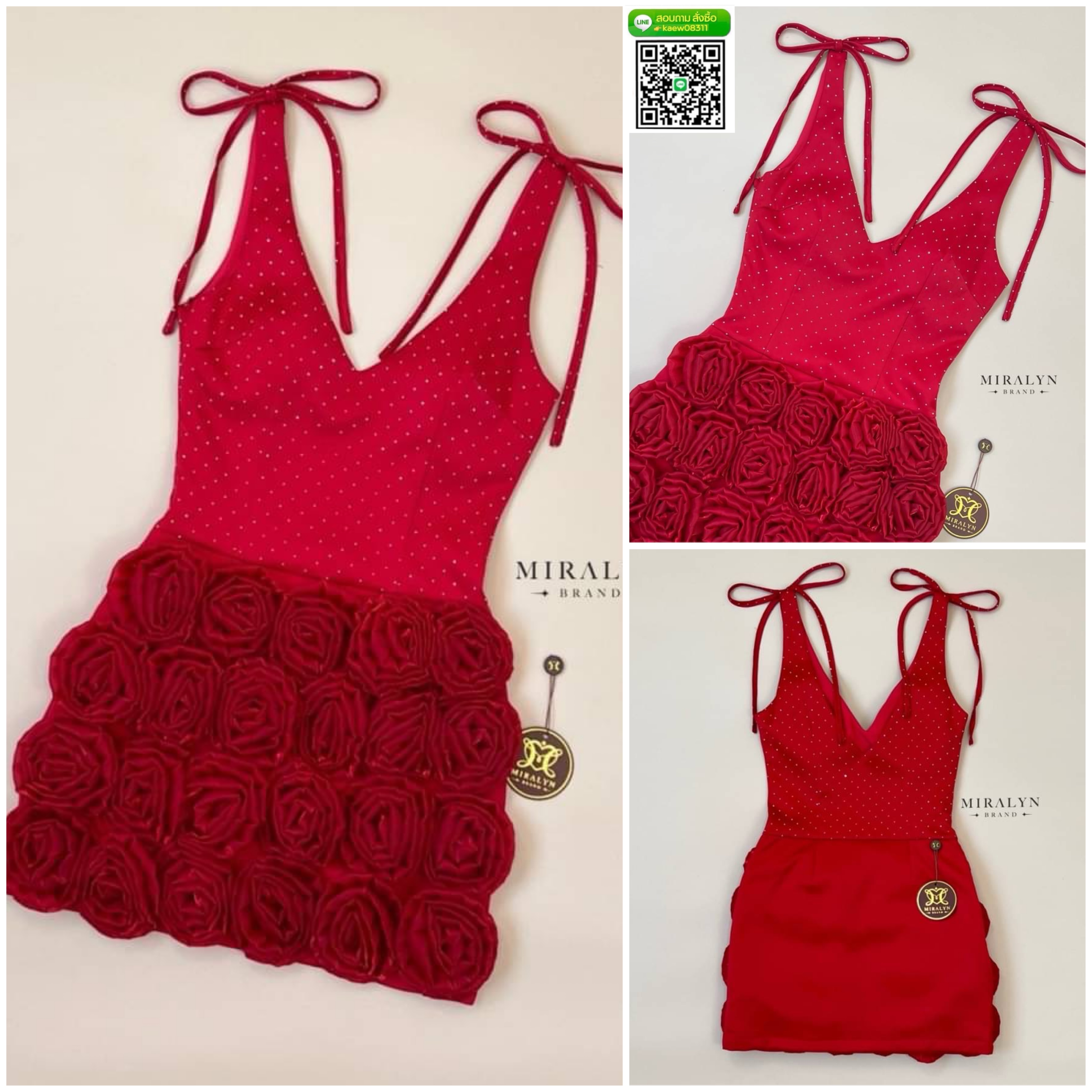 เดรสแขนกุดสีแดงผ้ารีดเพชรสายโบว์ที่บ่าเป็นสายแต่งเย็บติด เดรสเข้ารูปช่วงล่างเย็บด้านดอกไม้บานอกมีฟองน้ำเสริมทรงสวยน่ารักแซ่บๆเก๋ๆ งานมีซับและซิปหลังคะ ใส่สบาย : สินค้าคุณภาพ (พร้อมส่ง)