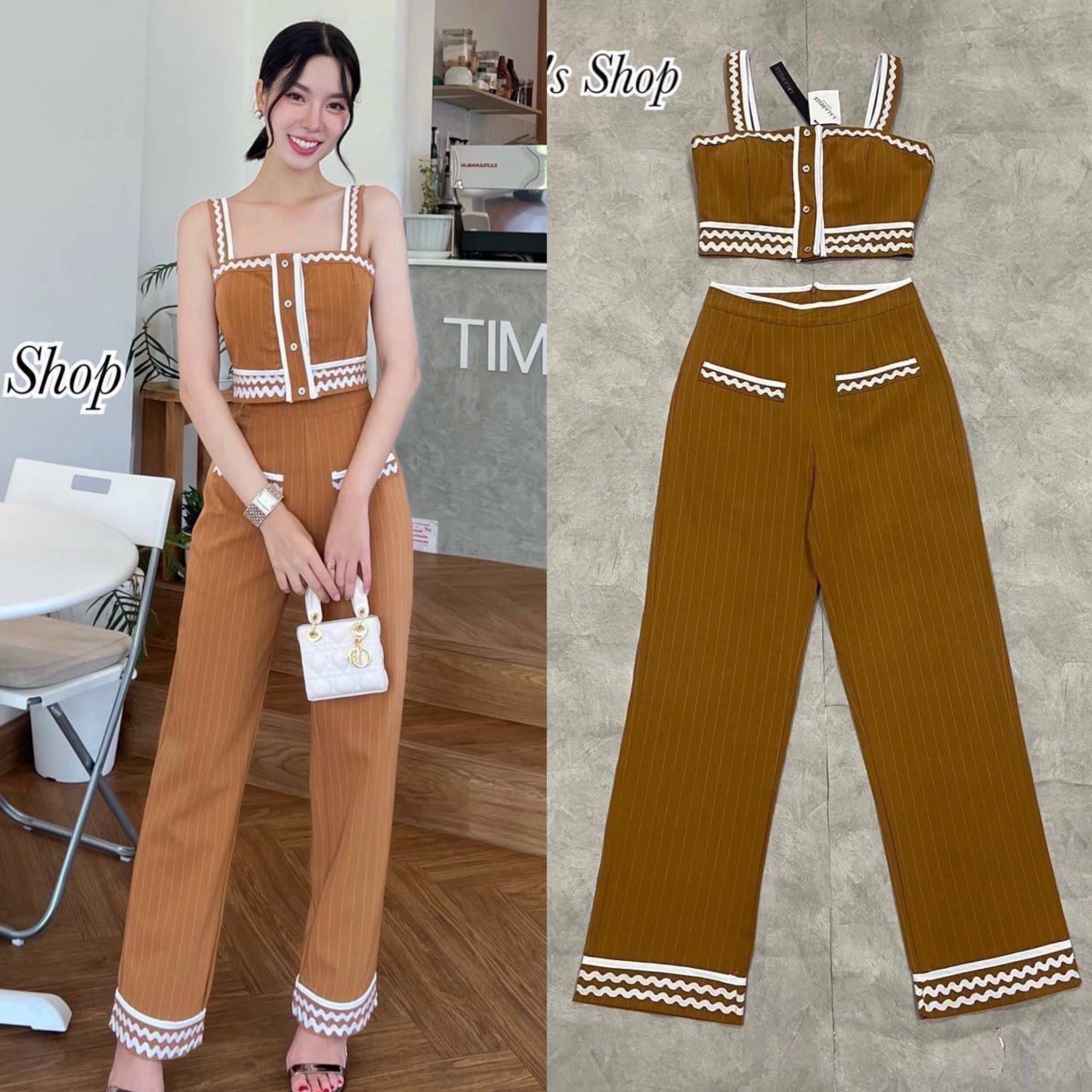 เซ็ท2ชิ้น เสื้อสายเดี่ยวมาพร้อมกางเกงเอวสูงขายาว ตัวเสื้อเป็นสายเดี่ยวแต่งลูกไม้ อกเสริมฟองน้ำ ทรงเสื้อใส่สวยมาก กางเกงเอวสูง ใส่สบาย สินค้าคุณภาพ (พร้อมส่ง)