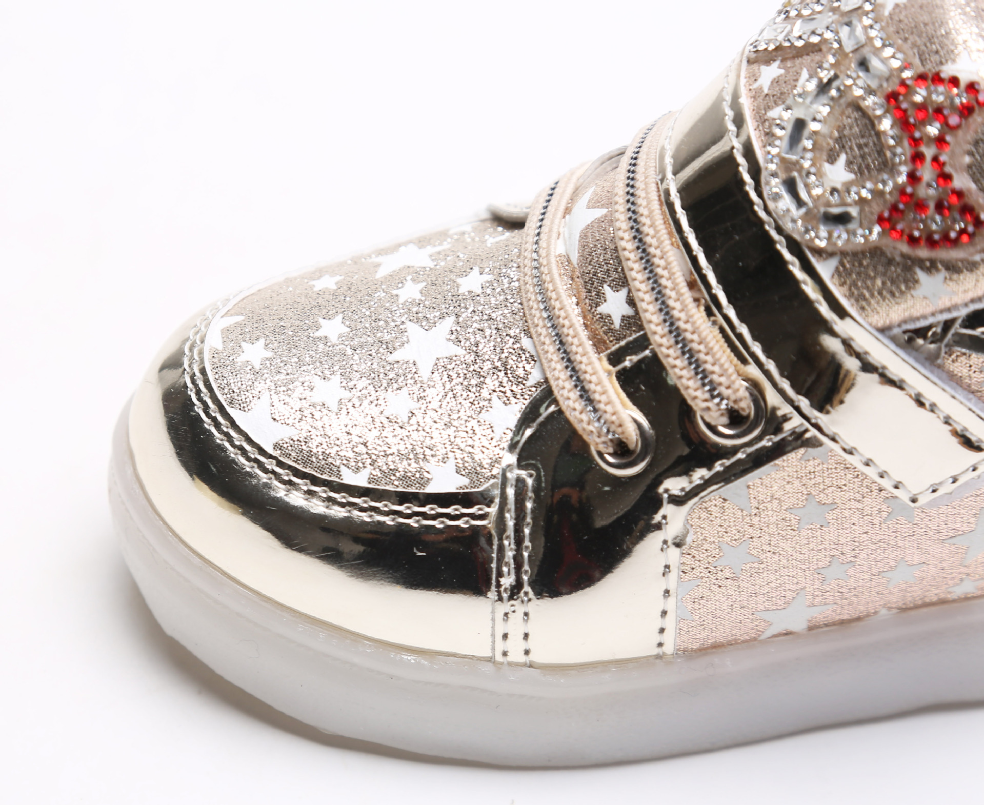 รองเท้าคัชชูเด็กหญิงตัวน้อย สีทองเมทัลลิค มีไฟ+เรืองแสง Size 23