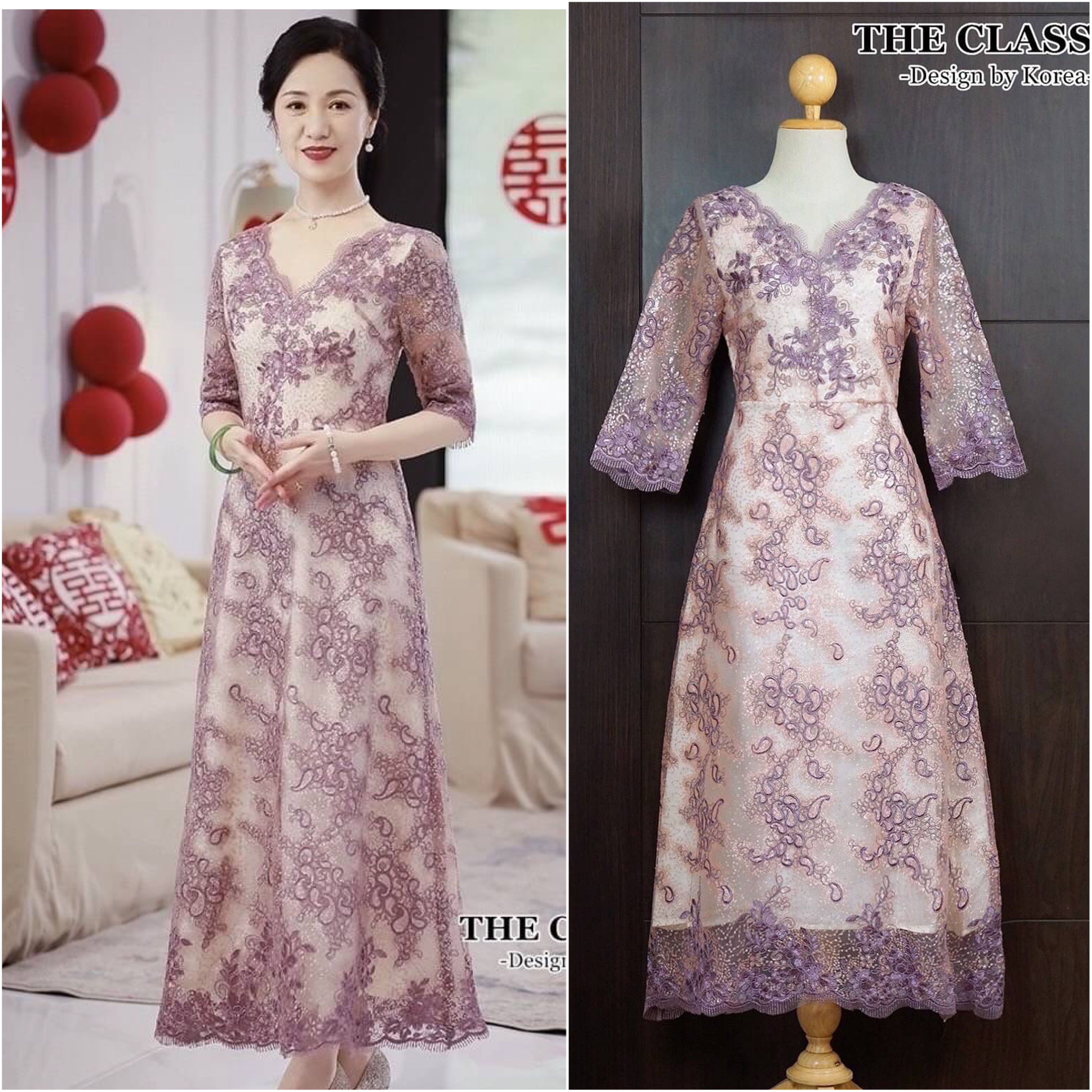 เดรสออกงานปักเลื่อม ใช้ผ้าเนื้อดีปักลวดลายดอกไม้ แขนยาว 3 ส่วน เนื้อผ้าแน่นปักลวดลายชัด ขึ้นลายดอก สวยงาม ปักเน้นย้ำด้วยเลื่อมสีชมพูใส ประกายเพชรกระจายแน่นทั่วตัว ช่วงล่าง ยาวมีซับใน: สินค้าคุณภาพ (พร้อมส่ง)