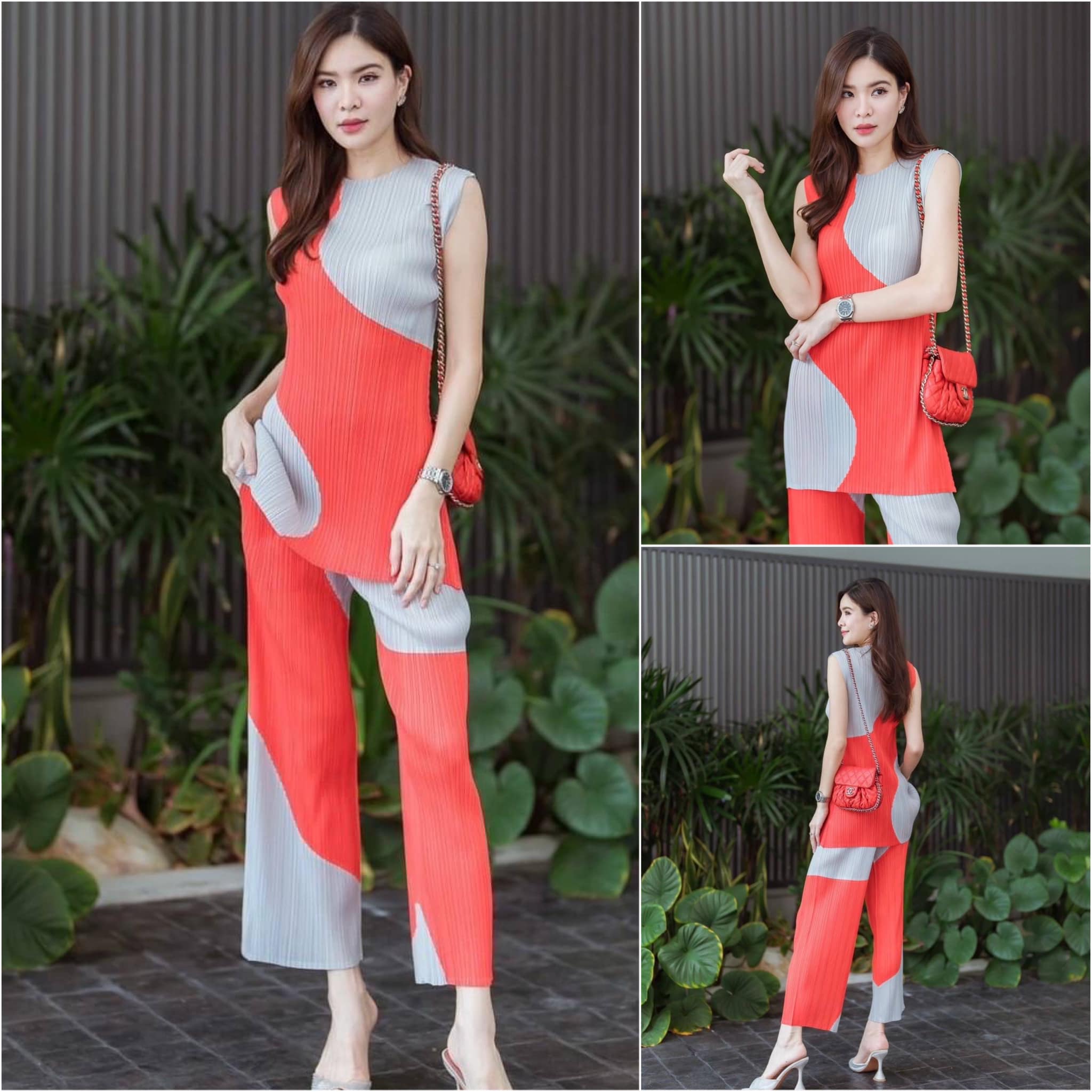 ชุดเซตอัดพลีท แขนกุดตัวยาว แพตเทิร์นเริ่ด วาดลวดลาย ตัดต่อ โค้งเคิร์ฟ เล่นเฉดทูโทน ให้ดูพรางหุ่นสวยๆ สินค้าคุณภาพ (พร้อมส่ง)