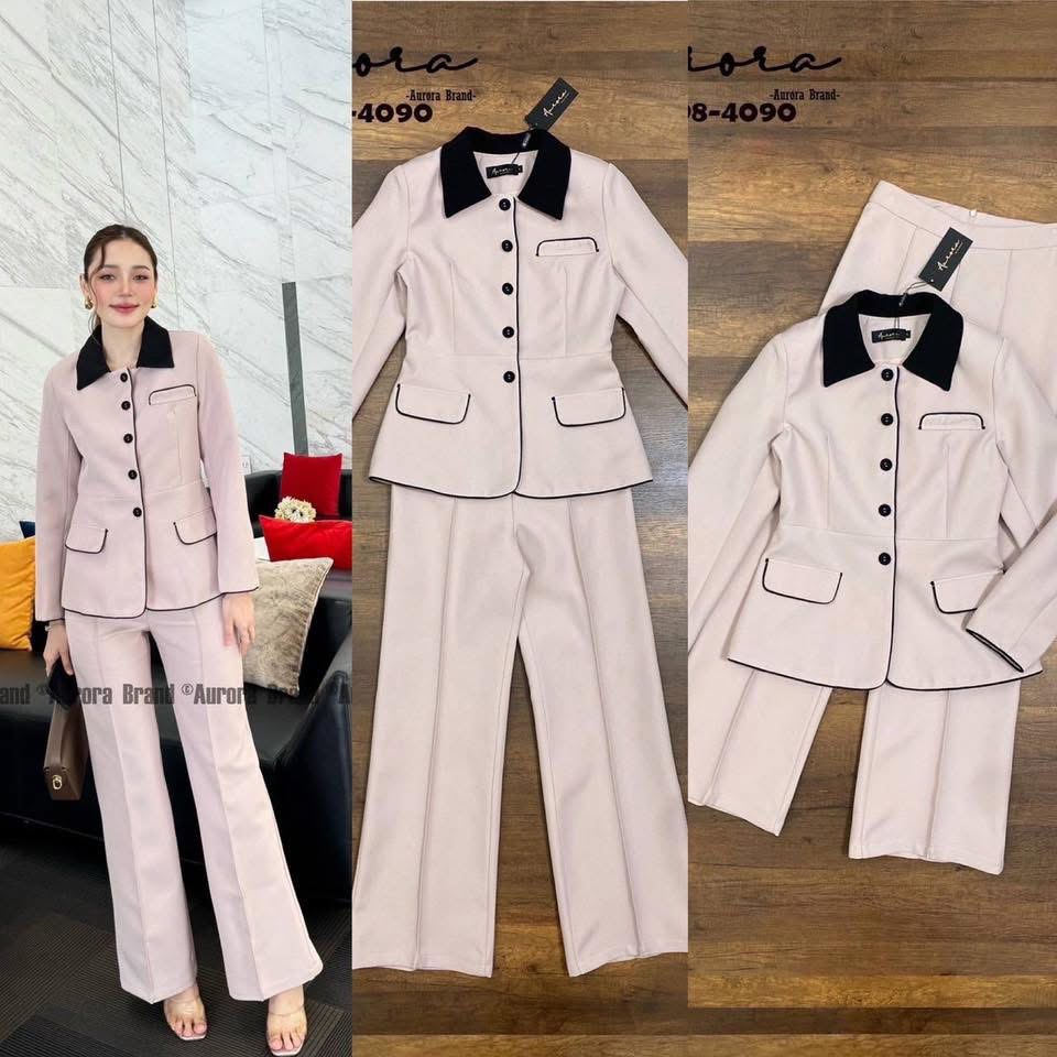 Set เสื้อคอปกสวยได้ลุ๊คแบบเฟียสๆ+กางเกงขายาว ใส่สบาย : สินค้าคุณภาพ (พร้อมส่ง)