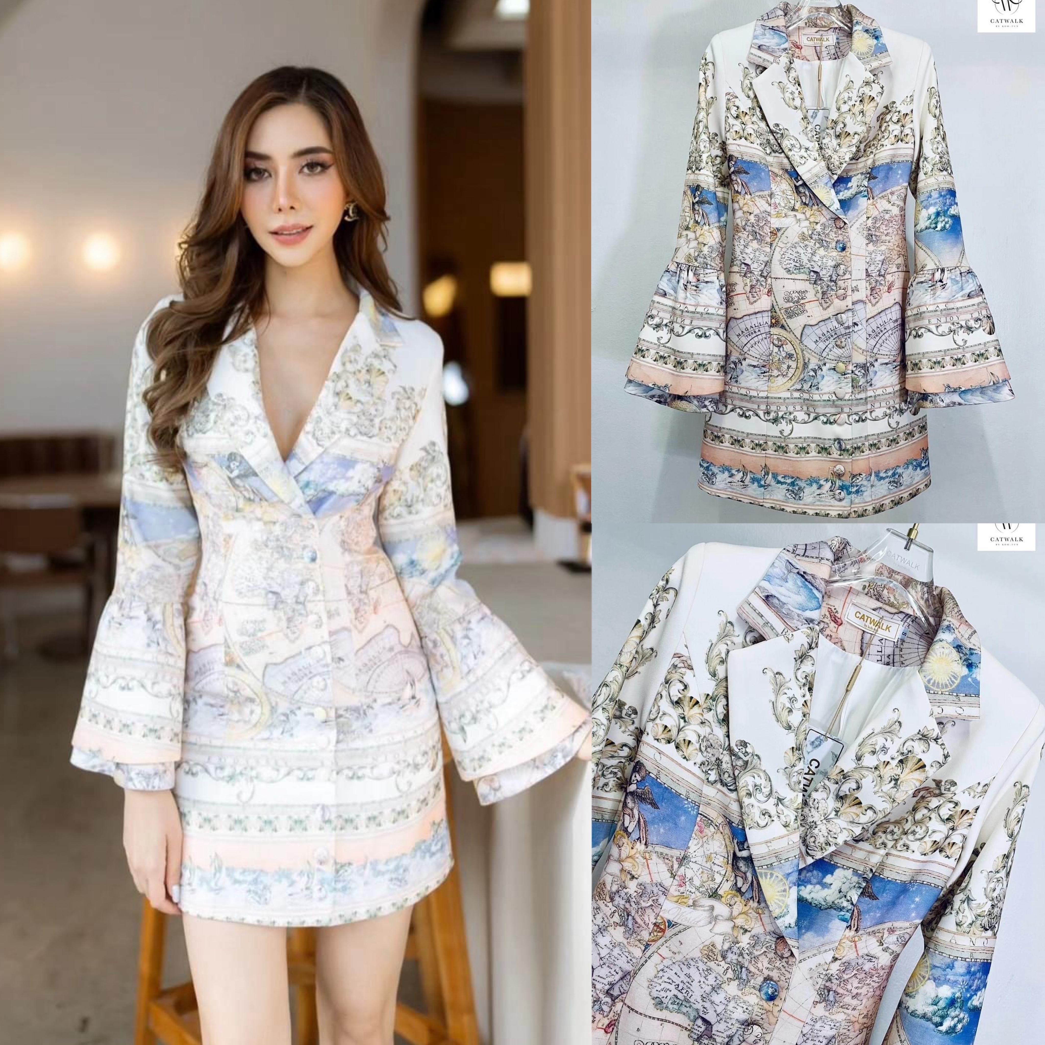 มินิเดรสปริ้นส์ลายกราฟฟิกเล่นโทนสีได้อย่างลงตัว ตัวชุดเป็นทรงเข้ารูป .ใส่สบาย สินค้าคุณภาพ (พร้อมส่ง)