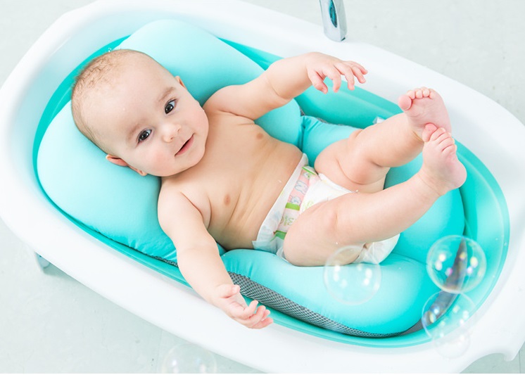 เปลรองอาบน้ำเด็กอ่อน ที่รองอาบน้ำ ที่อาบน้ำเด็ก เบาะโฟมนุ่มนิ่มรูปหมี ยึดขอบกะละมัง (ไม่รวมกะละมังอาบน้ำ)