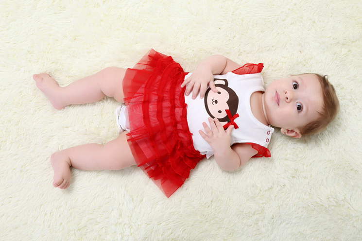 ชุดกระโปรงเด็กเล็ก ชุดเดรสบอดี้สูทเด็กหญิงกระโปรงแดง Size 3M / 24M