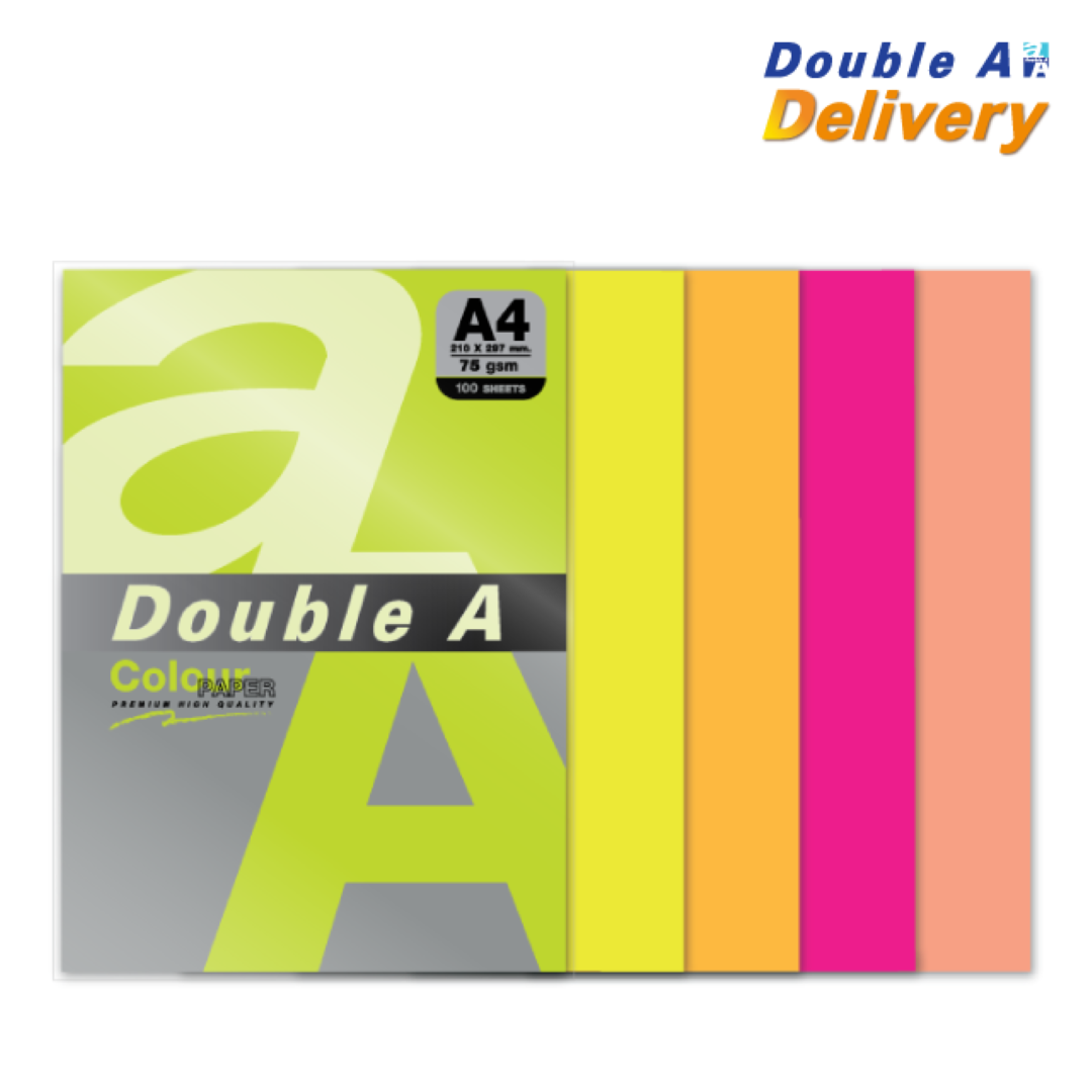กระดาษสี 75 แกรม แพ็ค 100 แผ่น คละ 5 สีนีออน (เขียว, เหลือง, ส้ม, ชมพู, พันช์)
