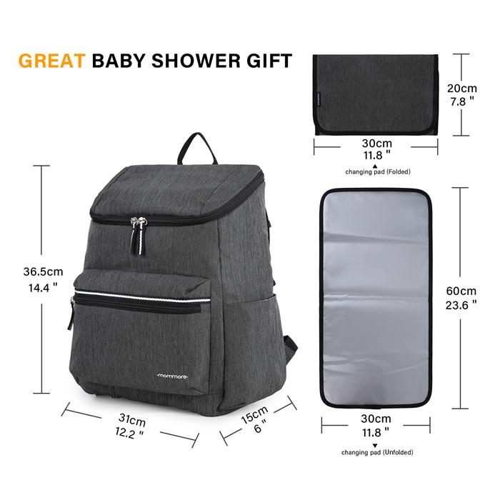 mommore กระเป๋าคุณแม่ กระเป๋าสัมภาระคุณแม่ กระเป๋าแม่ลูกอ่อน กันน้ำ พร้อมแผ่นรองเปลี่ยนผ้าอ้อม จุมาก น้ำหนักเบา เหมาะสำหรับเดินทาง (Dark Grey)