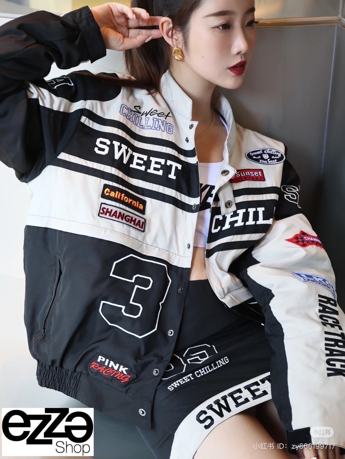 แจ็คเก็ตกึ่งหนัง ปักลาย Racing สวย สปอร์ต เท่ห์ รุ่น Unisex งานสวยขายดีมาก รุ่นนี้ผสมหนัง งานสวยมาก.. ใส่สบาย : สินค้าคุณภาพ (พร้อมส่ง)