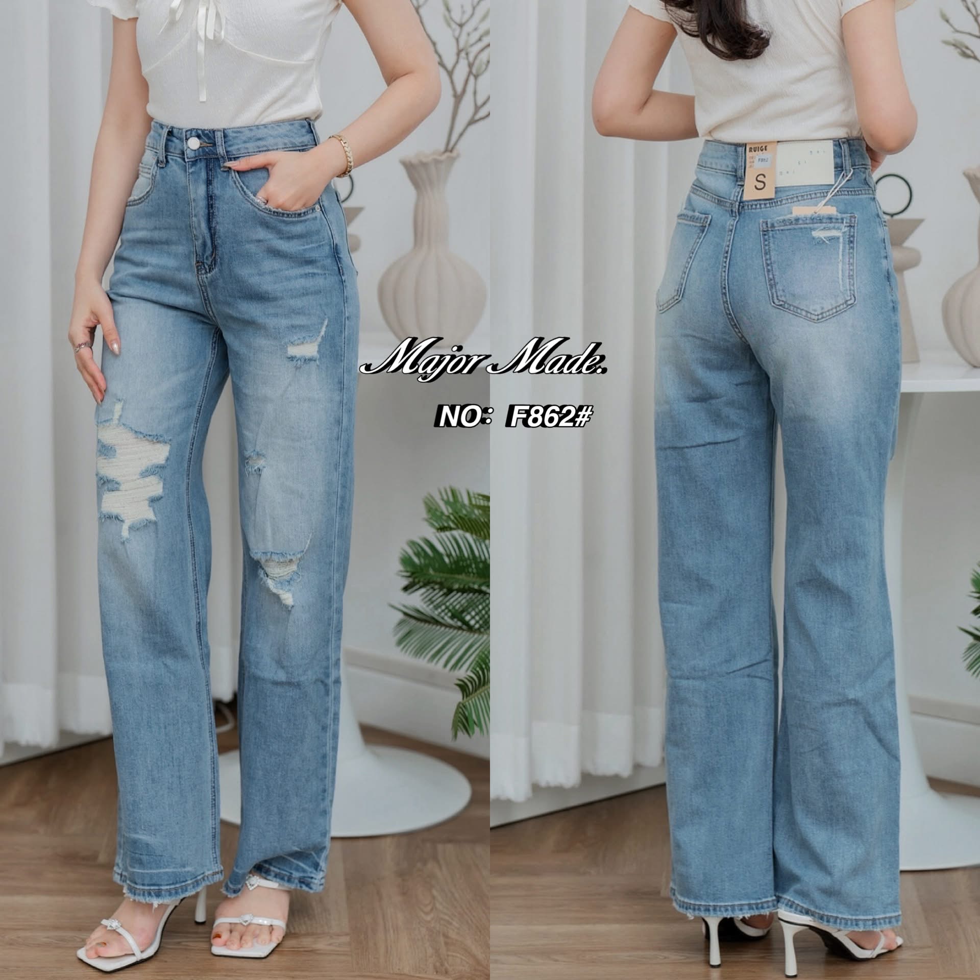 กางเกงยีนส์ขากระบอก ทรงเอวสูงงงง สไตล์เกาหลี🇰🇷 เก๋ๆ ใส่สบายสุดๆใส่แล้วดูเพรียวสูง ทําขาดเซอร์มาก สีฟอก ใส่สบาย : สินค้าคุณภาพ (พร้อมส่ง)