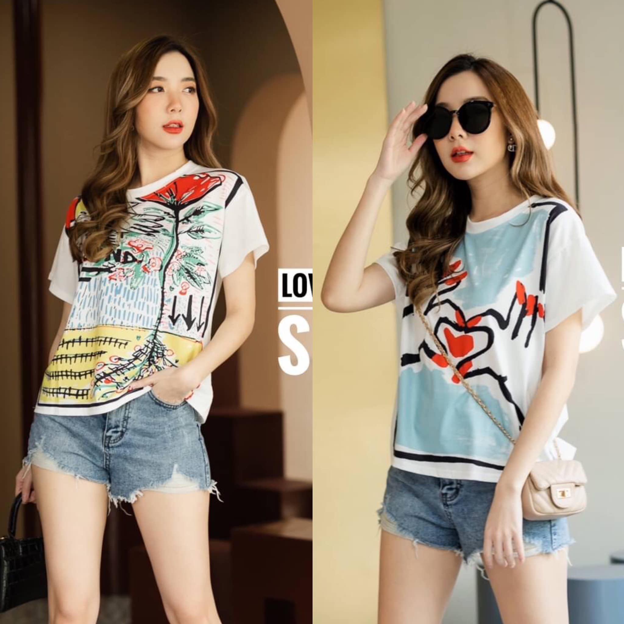 เสื้อยืดแขนสั้นสกรีนลายด้านหน้า เนื้อผ้านิ่มมากๆค่า ใส่สบายชิวๆ : สินค้าคุณภาพ (พร้อมส่ง)