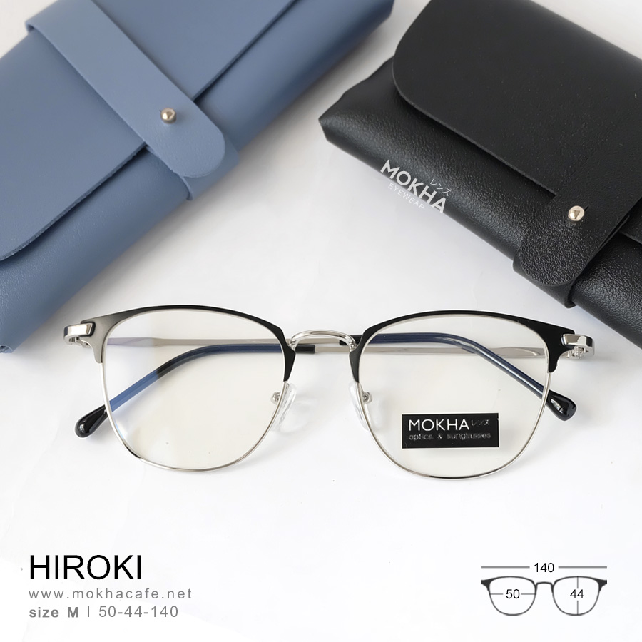 HIROKI - silver black กรอบแว่น ทรงเหลี่ยม แว่นตา กรอบโลหะ กว้าง140 มม.(sizeM) H44