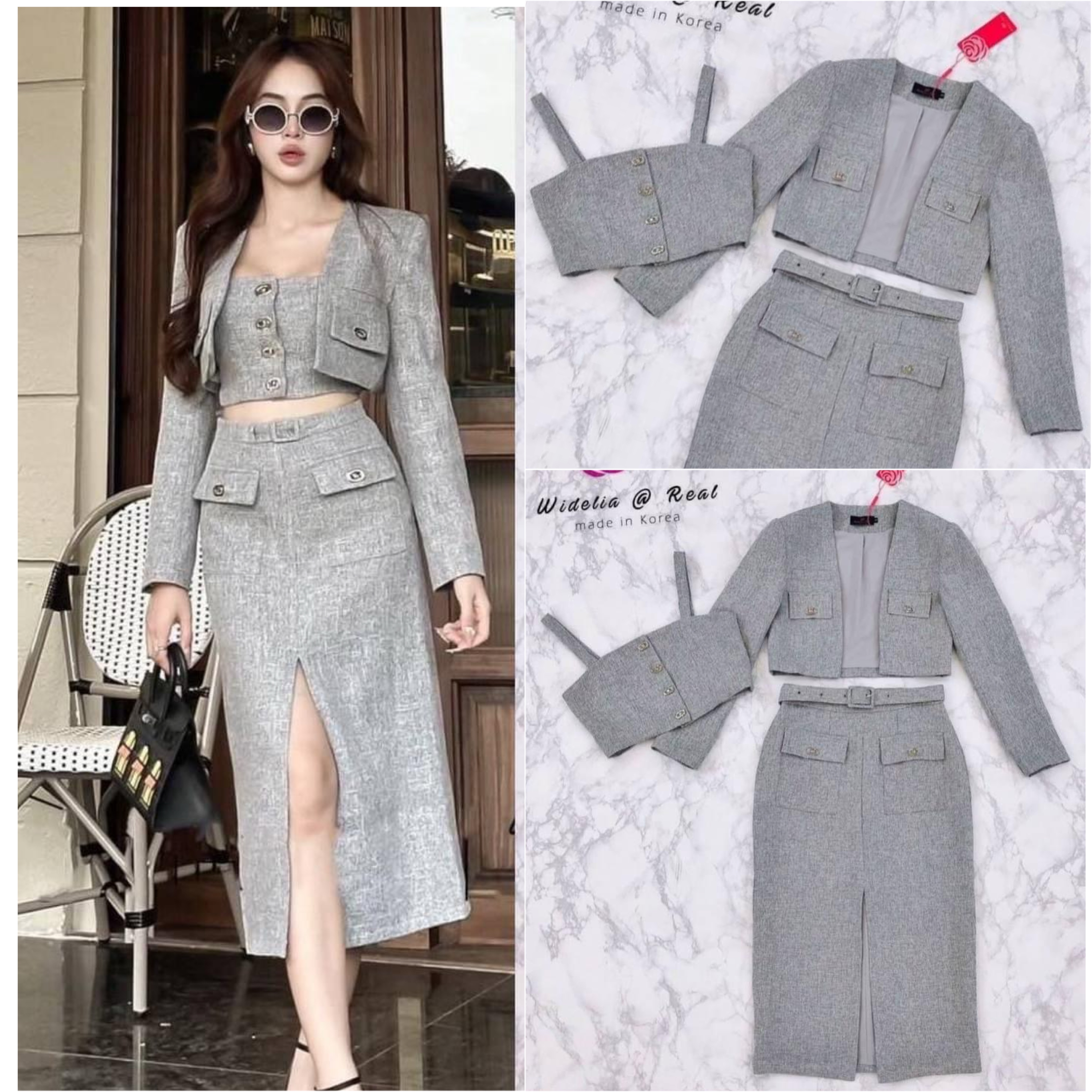 เซ็ทเสื้อคลุมแขนยาวสวยทรงดี ด้านในมาพร้อมสายเดี่ยวทรงสวย มาเข้าชุดกับ กระโปรงทรงสอบตัวสวย ใส่สบาย สินค้าคุณภาพ (พร้อมส่ง)