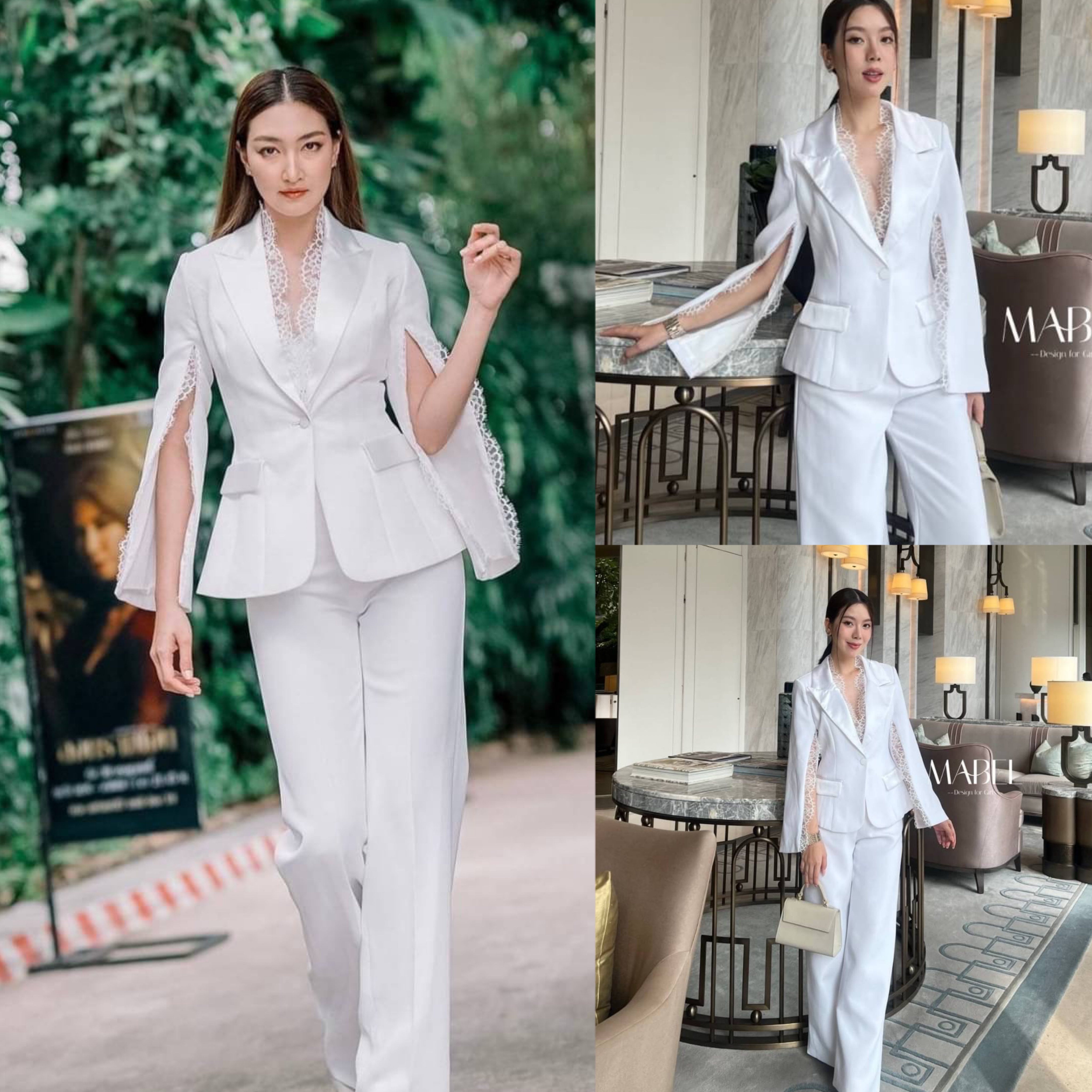 ชุดเซทสูทกางเกงขายาวสีขาว เสื้อสูทเข้ารูปสีขาวปก ดีเทลผ่าแขนยาว 2 ข้าง ตกแต่งด้วยผ้าลูกไม้ และกางเกงขายาวทรงกระบอกใหญ่สีขาว มีซับในทั้งชุด สินค้าคุณภาพ (พร้อมส่ง)