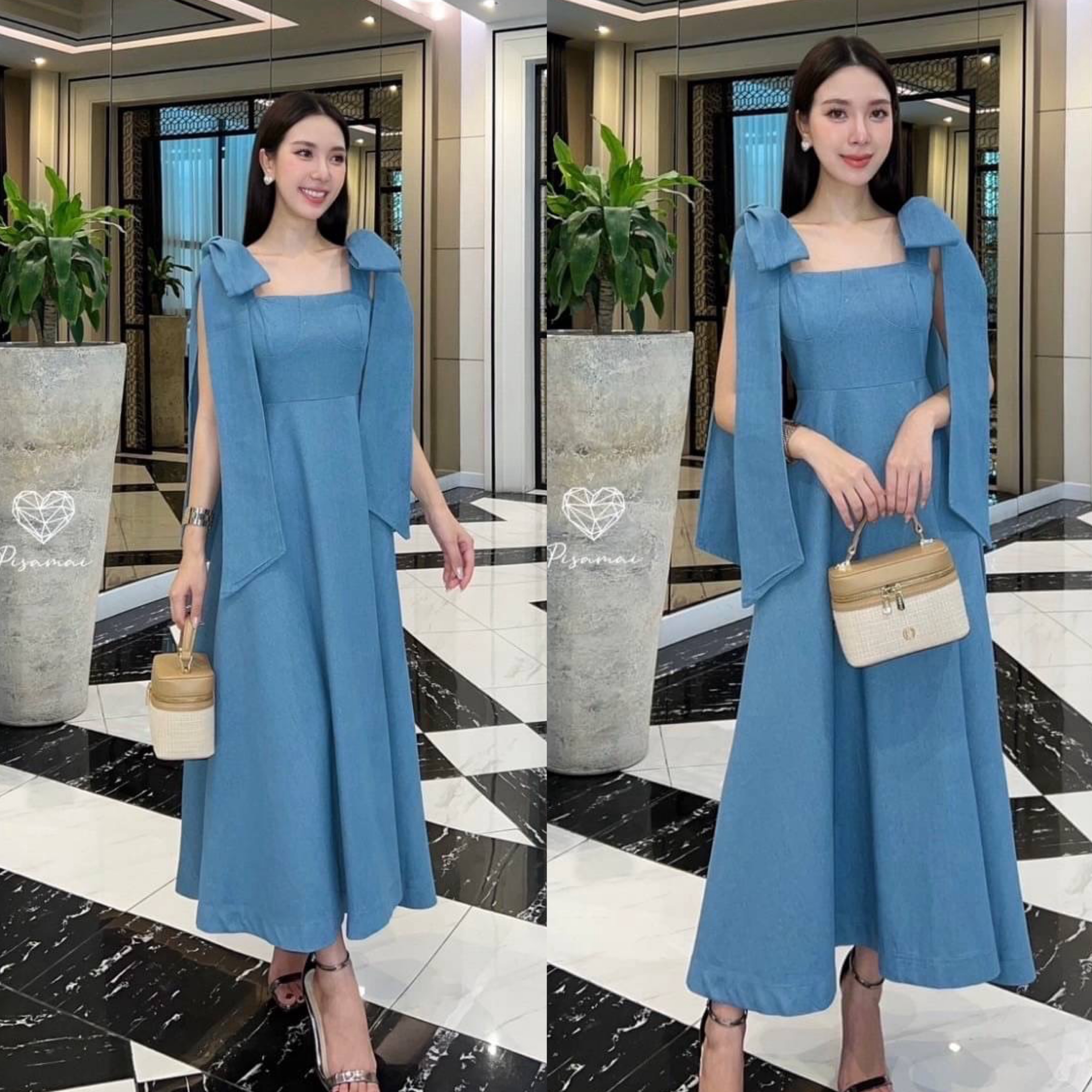 เซ็ต 3 ชิ้นเดรสแขนโบว์ยีนส์ตัวยาว ใส่สวยฟินนาเล่ สายโบว์ช่วงแขนสามารถถอดแยกได้น้า ใส่สบาย : สินค้าคุณภาพ (พร้อมส่ง)