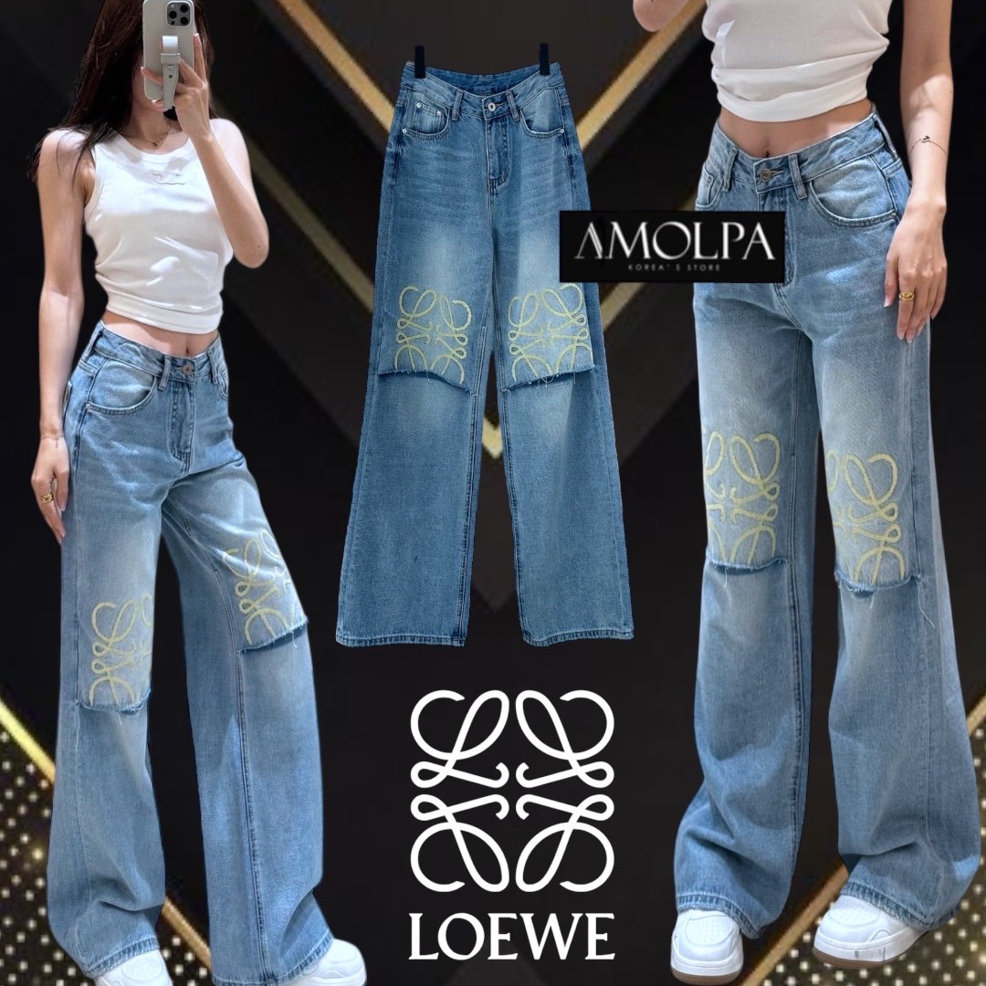 กางเกงขายาว LOEWE DENIM งานสวยยยม๊ากกก ช่วงเข่า LOGO LOEWE งานไฮเอนชนช๊อป ด้านหลังปักแผ่นหนังLOEWE ใส่สบาย : สินค้าคุณภาพ (พร้อมส่ง)