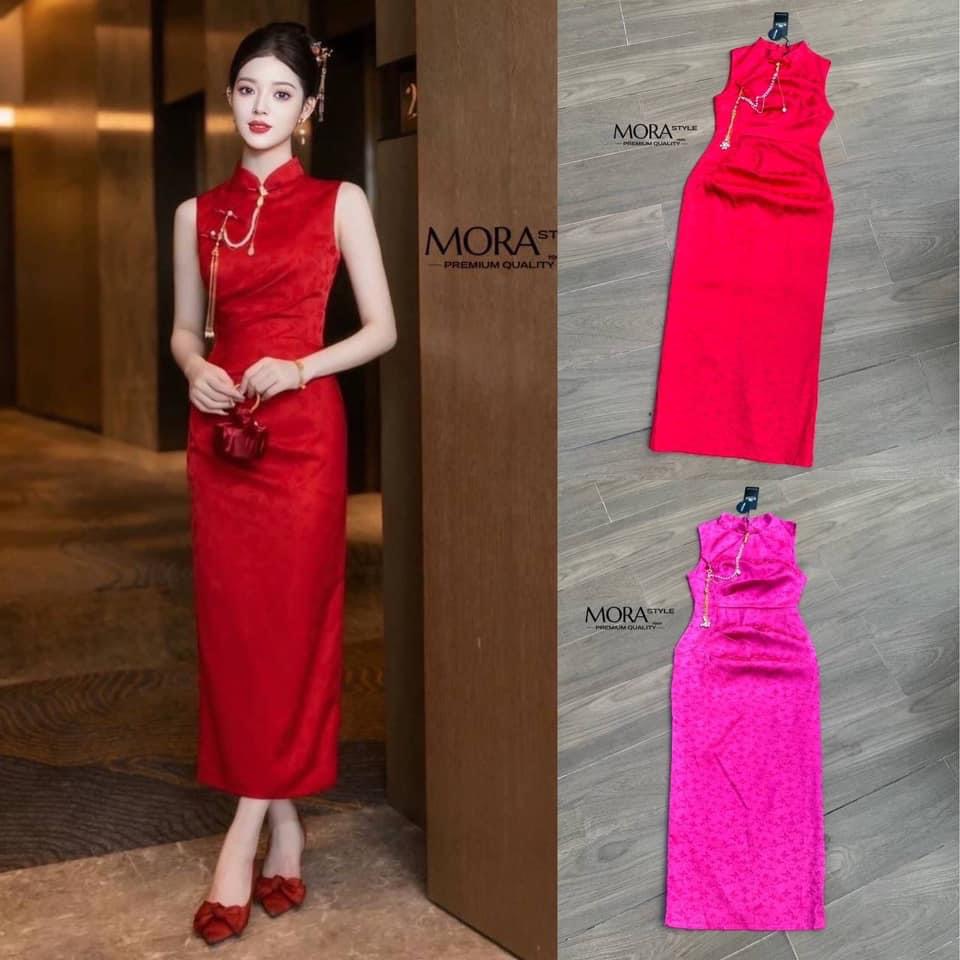 กี่เพ้า เดรสกี่เพ้าตัวยาว ผ่าหลัง งานซิปหลังอย่างดี มีสร้องอะไหล่แต่งให้ 1 เส้น งานสวยเป ใส่สบาย : สินค้าคุณภาพ (พร้อมส่ง)