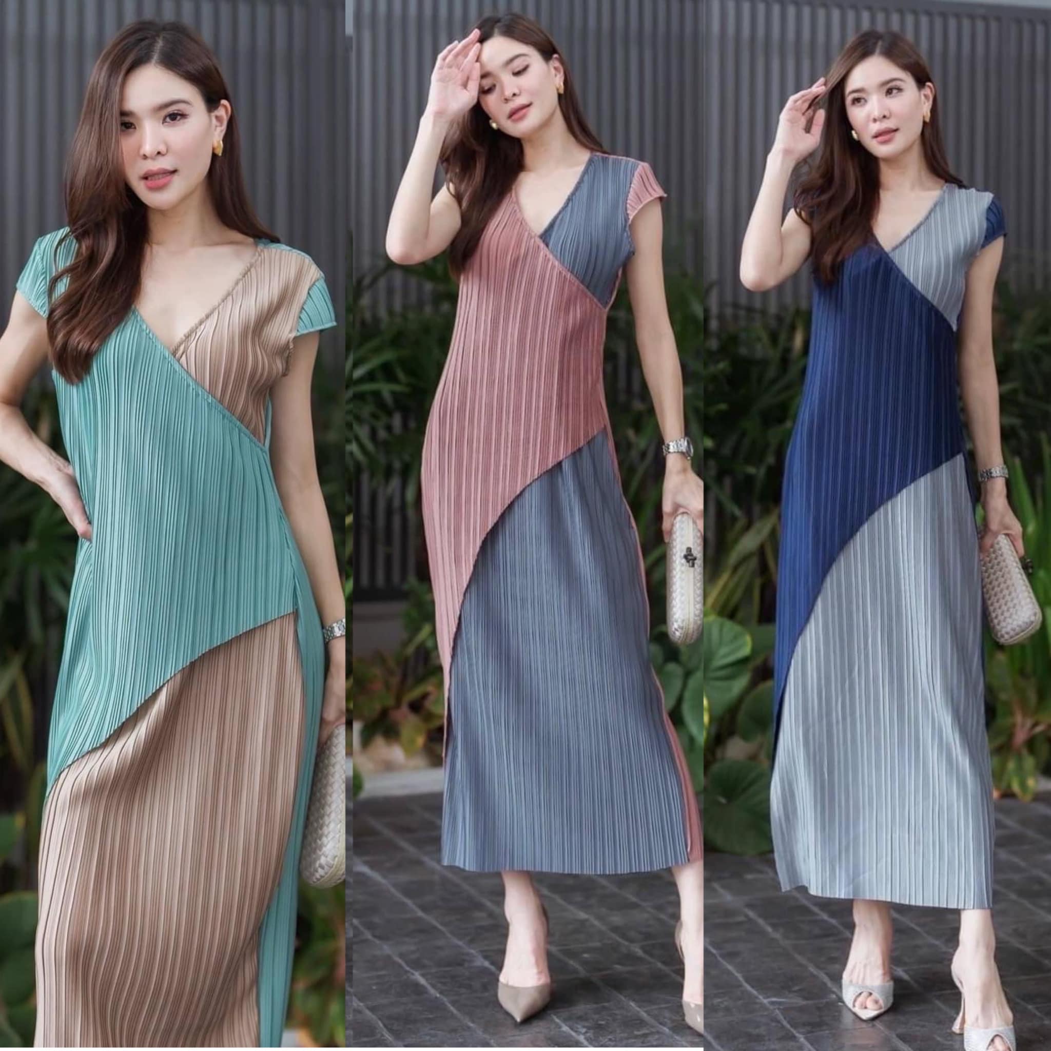 เดรสอัดพลีสแขนครอปตุ๊กตา ทรงคอวี ผ่าด้านข้างเล็กๆ เพิ่มความแซ่บ ทรงสวยมากกก ใส่สบาย สินค้าคุณภาพ (พร้อมส่ง)