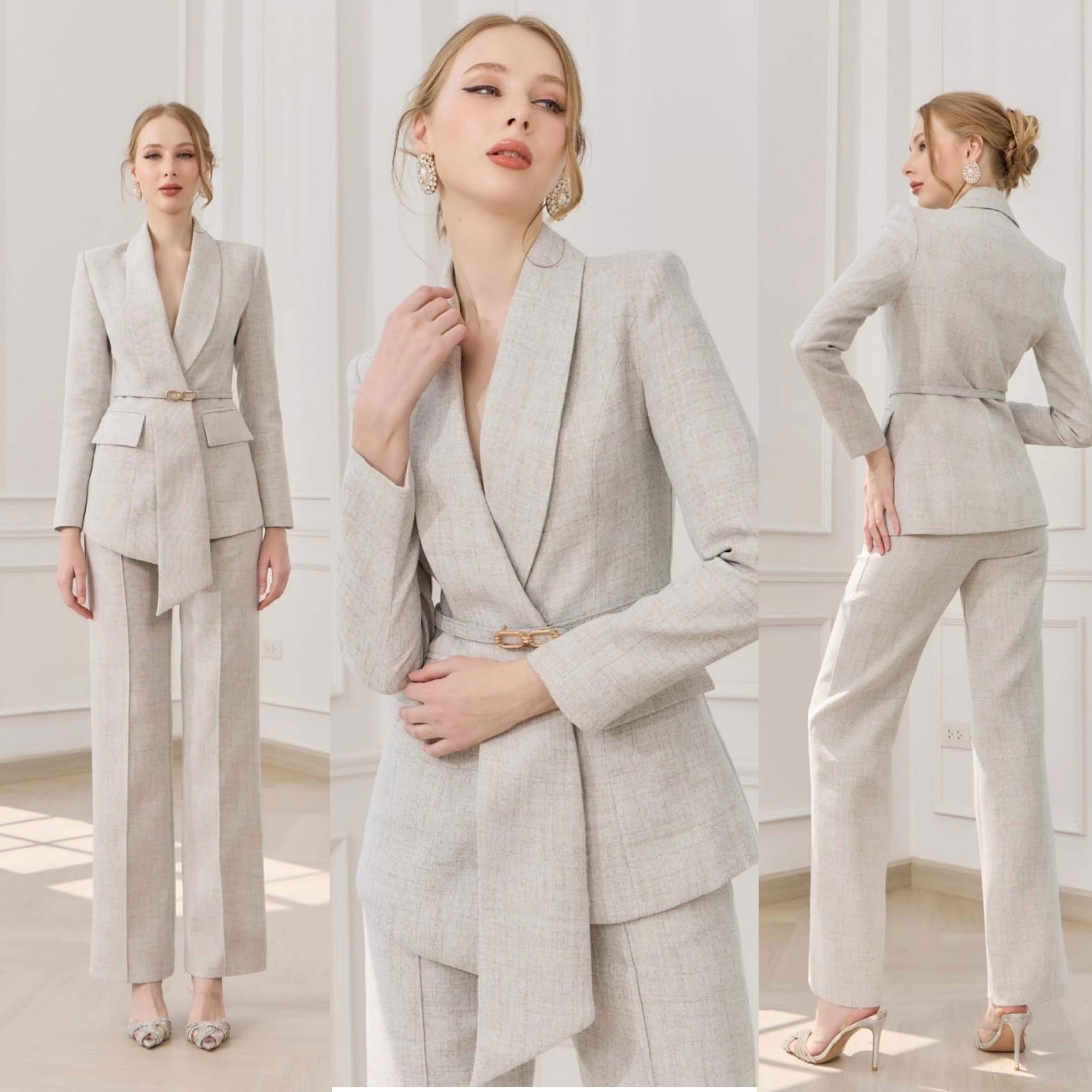 Set BLAZER เกรดพรีเมี่ยม เนื้อผ้าเกรดเอ ผ้าสั่งทอลายในตัว สวย ดูคลาสสิกมาก ตัวBLAZER เป็นทรงเข้ารูป ช่วงปกดีไซน์ออกมาดูเก๋สุดๆ มีเข็มขัดหัวทองคาด+กางเกงทรงขากระบอก ใส่สบาย : สินค้าคุณภาพ(พร้อมส่ง)