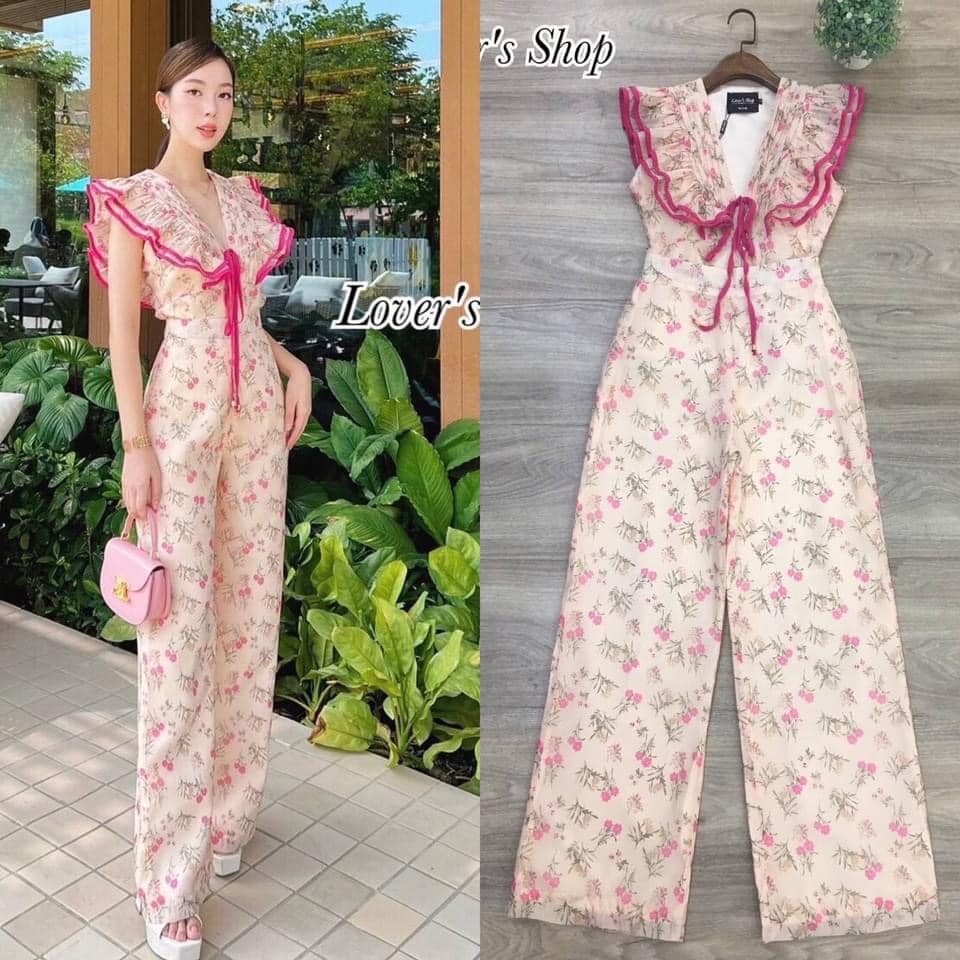 เซ็ทลายดอกไม้ น้องระบาย เสื้อทรงกระดุมหน้าแขนระบาย มาพร้อมกางเกงเอวสูง ทรง ขากระบอก สินค้าคุณภาพ (พร้อมส่ง)