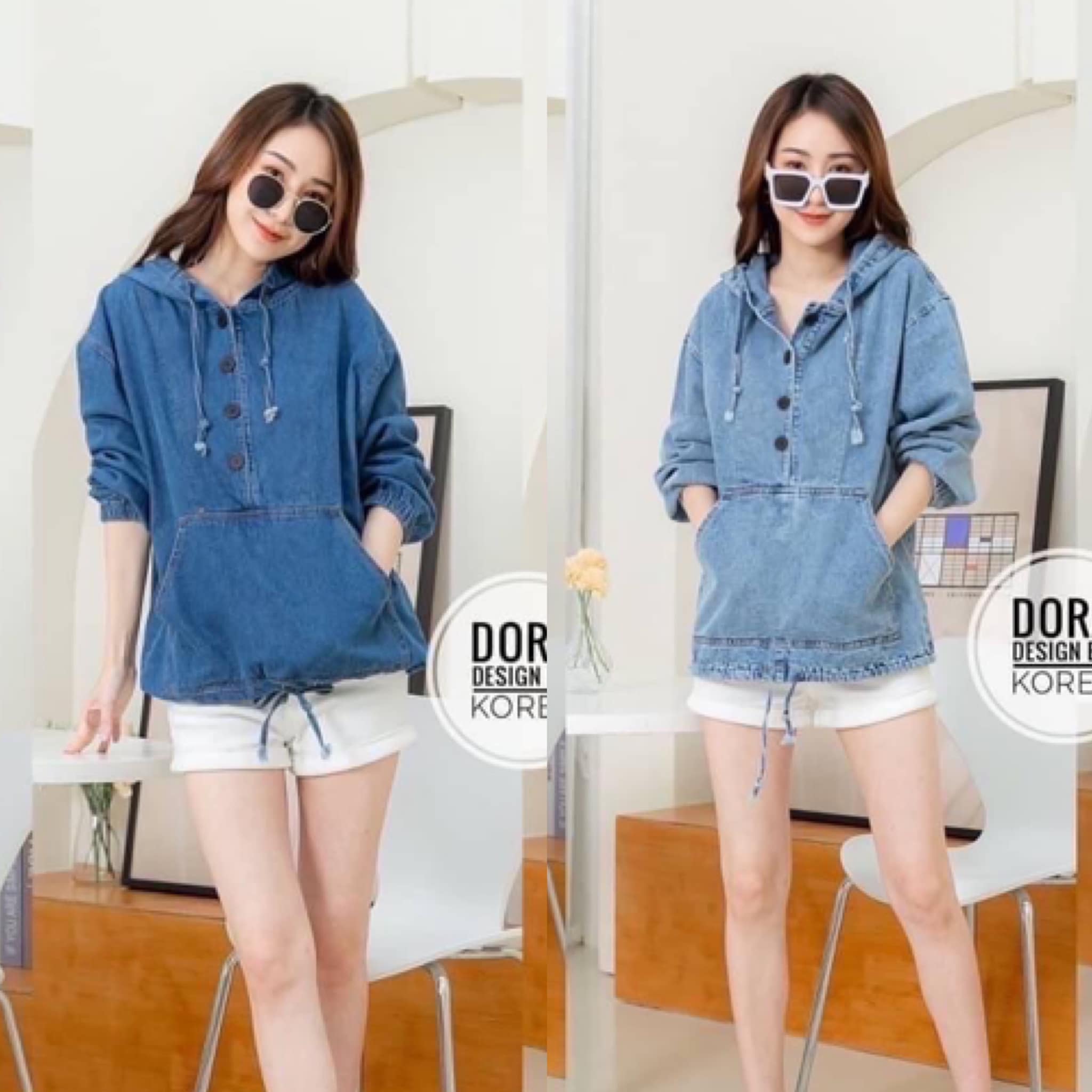 เสื้อ jacket jeans กระดุมหน้าแต่งฮูดผ้าฟอก ด้านล่างเสื้อมีสายปรับได้ กระดุมหน้าใช้งานได้ จริงผ้าดีใส่เที่ยว ใส่คลุมงานสวย : สินค้าคุณภาพ (พร้อมส่ง)