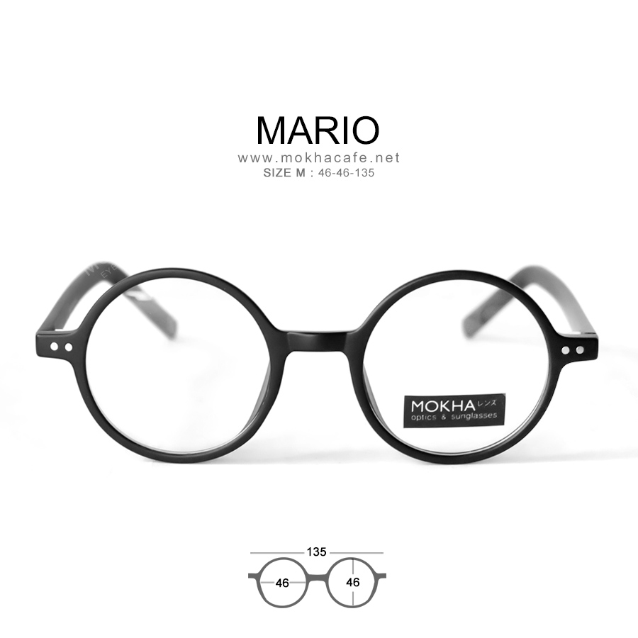 MARIO - black กรอบแว่นตา TR90 แว่นทรงกลม แกนขาโลหะ เหนียวทนทาน กว้าง 135 มม. (sizeM) H46