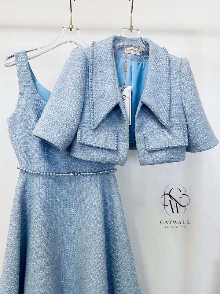 เซตเดรสยาวกระโปรงย้วย+เสื้อคลุมแต่งมุก +เข็มขัดมุก เซตนี้คุ้มมาก เนื้อผ้าทวิตเกรดเอ ใส่สบาย สินค้าคุณภาพ (พร้อมส่ง)