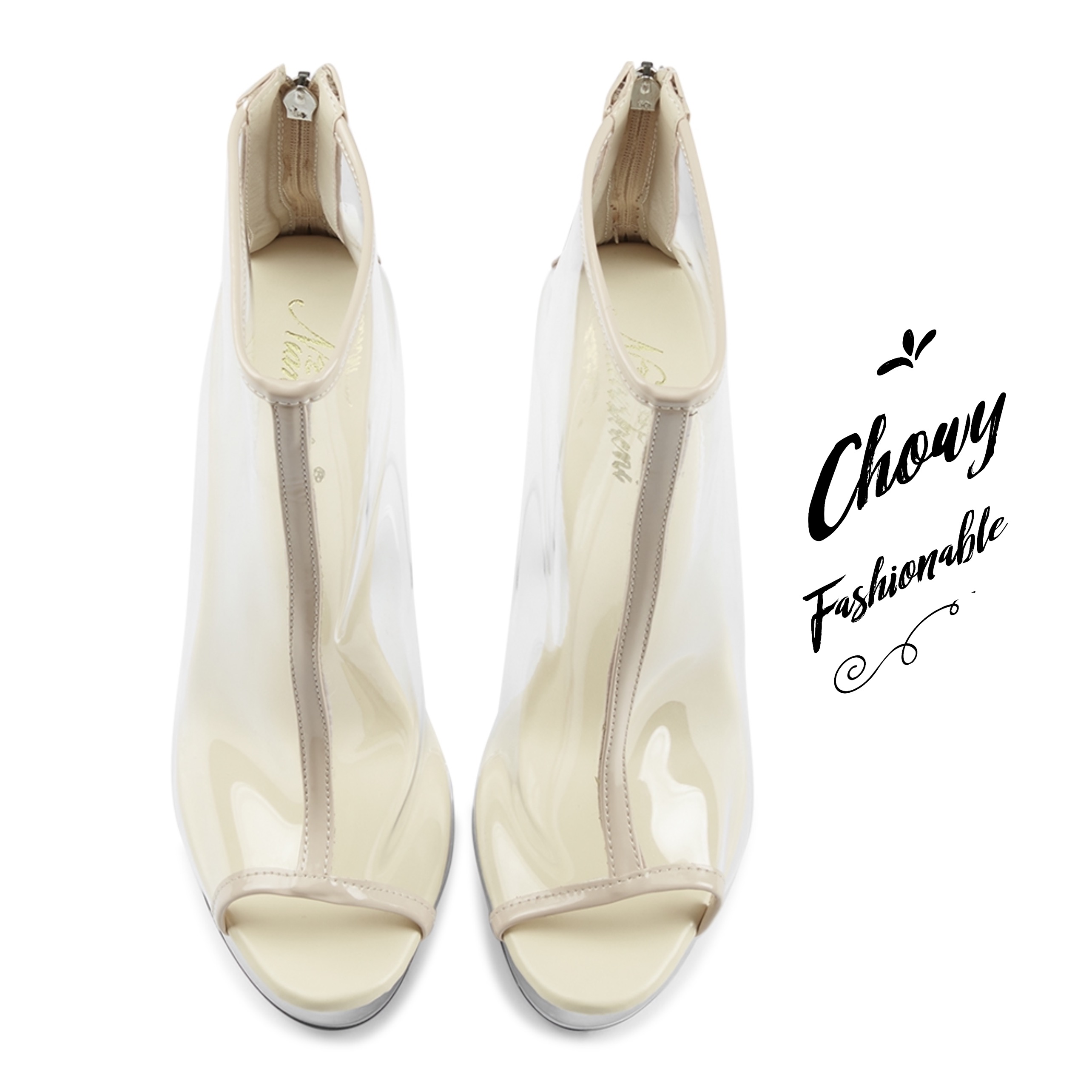 รองเท้าไซส์ใหญ่ 44 ส้นสูงไซส์ใหญ่ Transparent รองเท้าแก้วไซส์ใหญ่ PU ใส CHOWY KR1051ND15