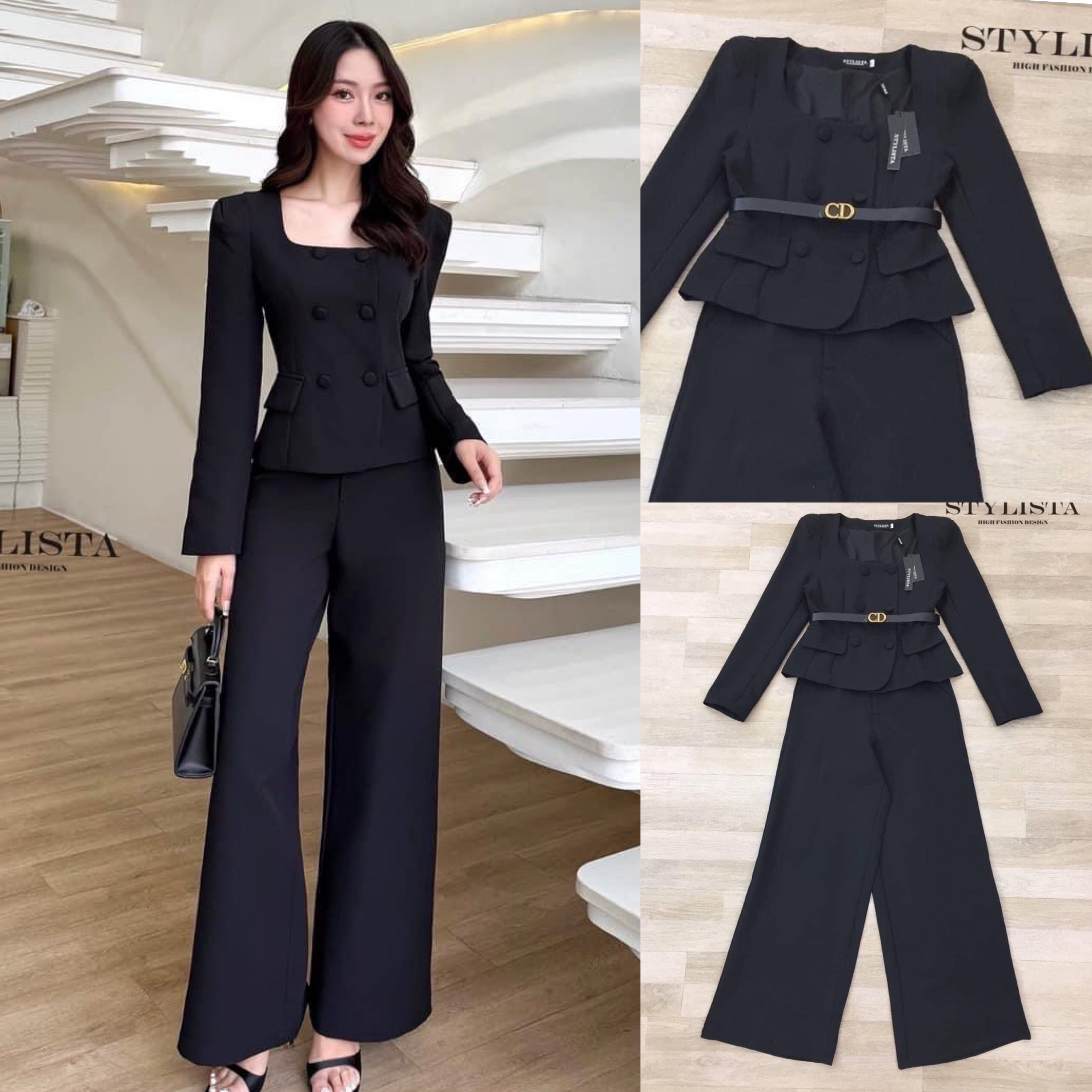 เซต 3 ชื้น เสื้อ+ กางเกงขายาว+เข็มขัด ใส่สวยเรียบหรูดูดีมาก แพลตเทินดีงาม ใส่สวยเปะสุดๆ ใส่สบาย : สินค้าคุณภาพ (พร้อมส่ง)