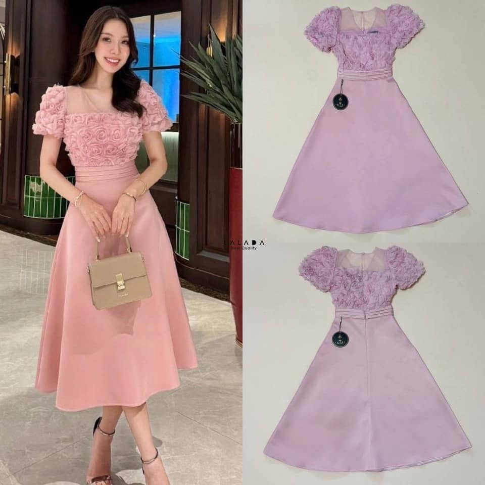 เดรสสวยหวานสีชมพู แต่งดอกไม้3D ช่วงอก และแขน งานซิบหลัง กระโปรงบานสวยพริ้ว ช่วงเอวแต่ง ขอบ สวยฉ่ำๆ ใส่สบาย : สินค้าคุณภาพ (พร้อมส่ง)