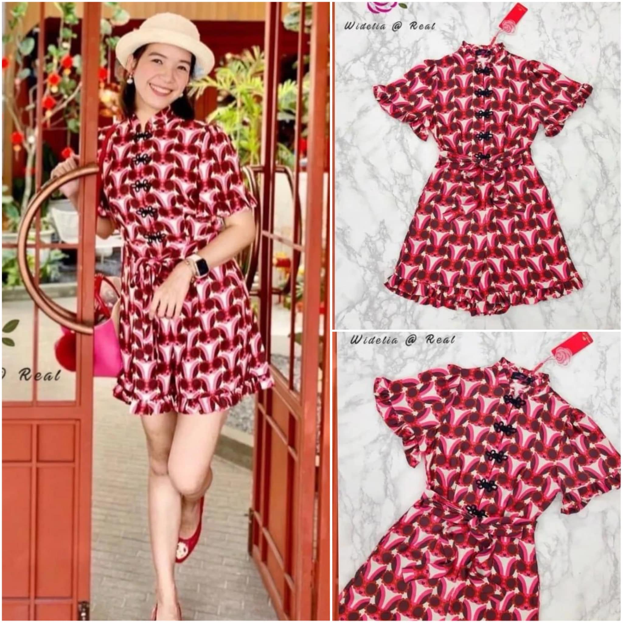 จั๊มสูทคอจีนขาสั้นแสนสวย งานสวยเป๊ะสุดๆ มาพร้อมเชือกผูกโบว์ ช่วง ปลายแขนและขาเย็บระบายเล็กๆ สินค้าคุณภาพ (พร้อมส่ง)