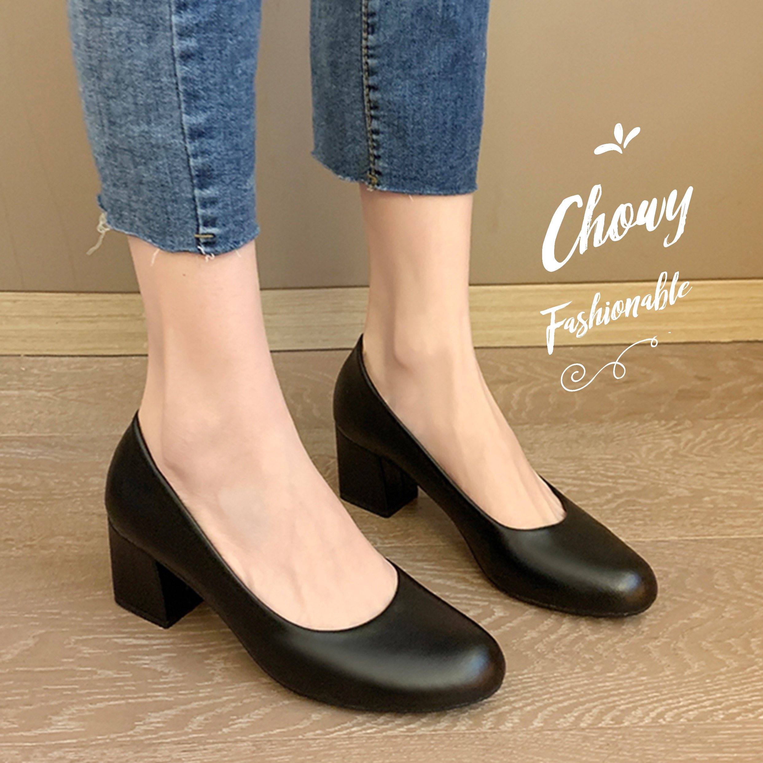 รองเท้าไซส์ใหญ่ 40-46 คัชชูหนังแท้ เป็นทางการ ส้นตึกสูง 2 นิ้ว ใส่ทำงาน นักเรียน นักศึกษา สีดำ KR1028BL