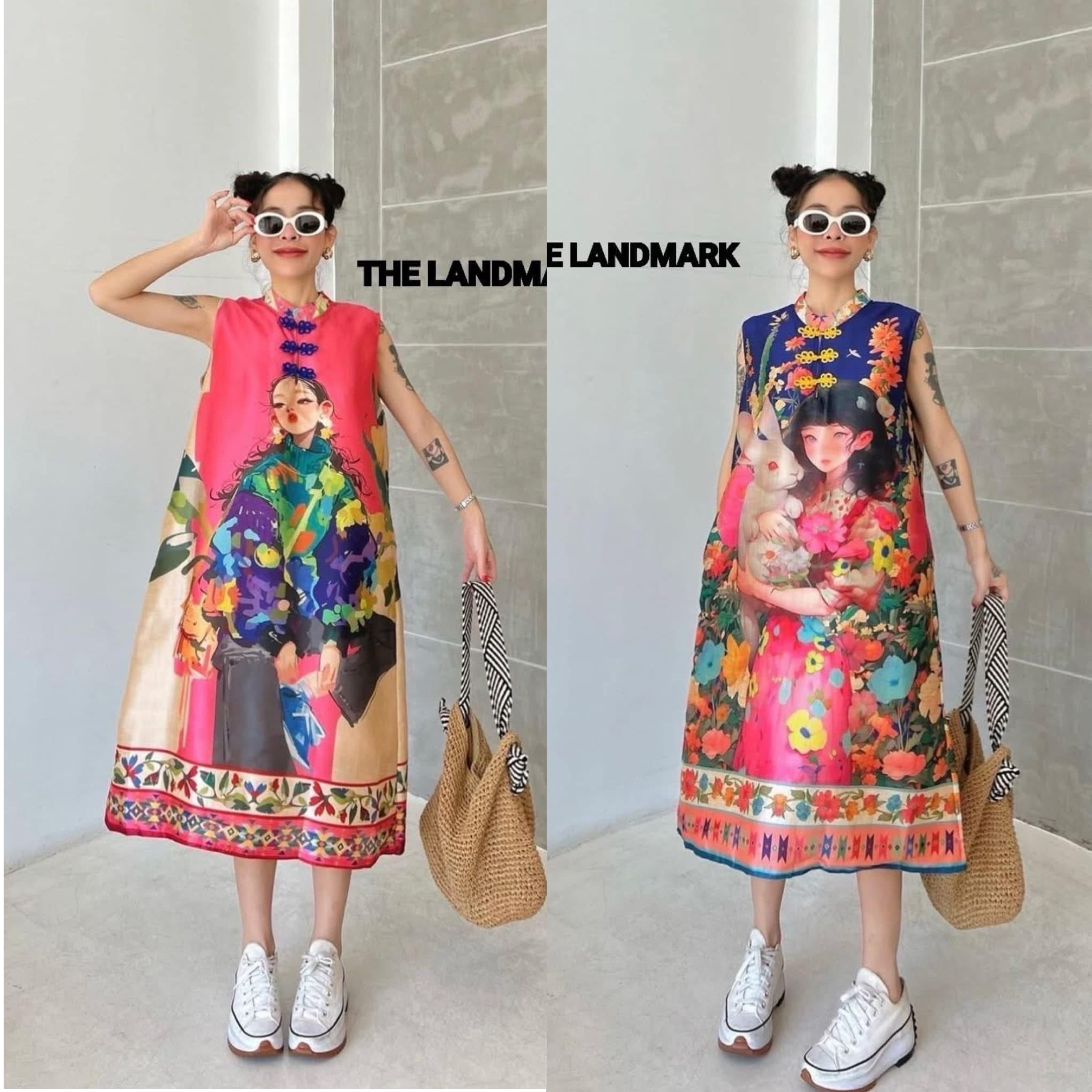 กี่เพ้า เดรสผ้าไหมอินเดียพิมพ์ลาย ดีไซน์กี่เพ้าแขนกุด กระดุมผ้าเปิดได้ สวมใส่ง่าย แพทเทิร์นA ใส่สบาย ใส่สบาย : สินค้าคุณภาพ (พร้อมส่ง)