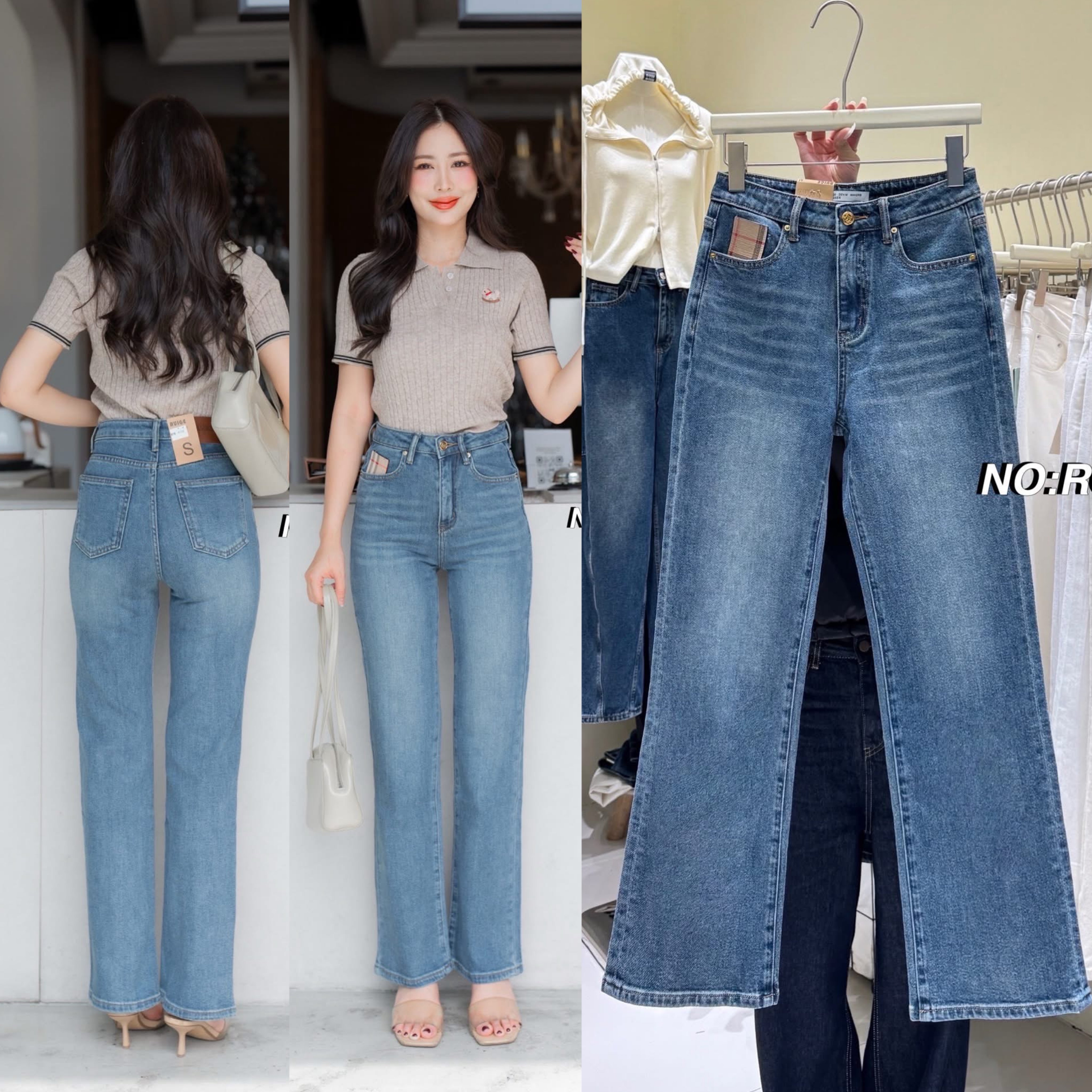 กางเกงยีนส์ขากระบอก เอวสูง (ผ้ายืด) บอกเลยรุ่นนี้เนื้อผ้ายีนส์ยืดอย่างดี ผ้านิ่มมากกกค่ะ ฟอกสีสวย ใส่สบายมว๊ากก ดีเทลติดโลโก้ ตรงกระเป๋าหน้า พร้อมด้วยป้ายหนัง ใส่สบาย : สินค้าคุณภาพ (พร้อมส่ง)