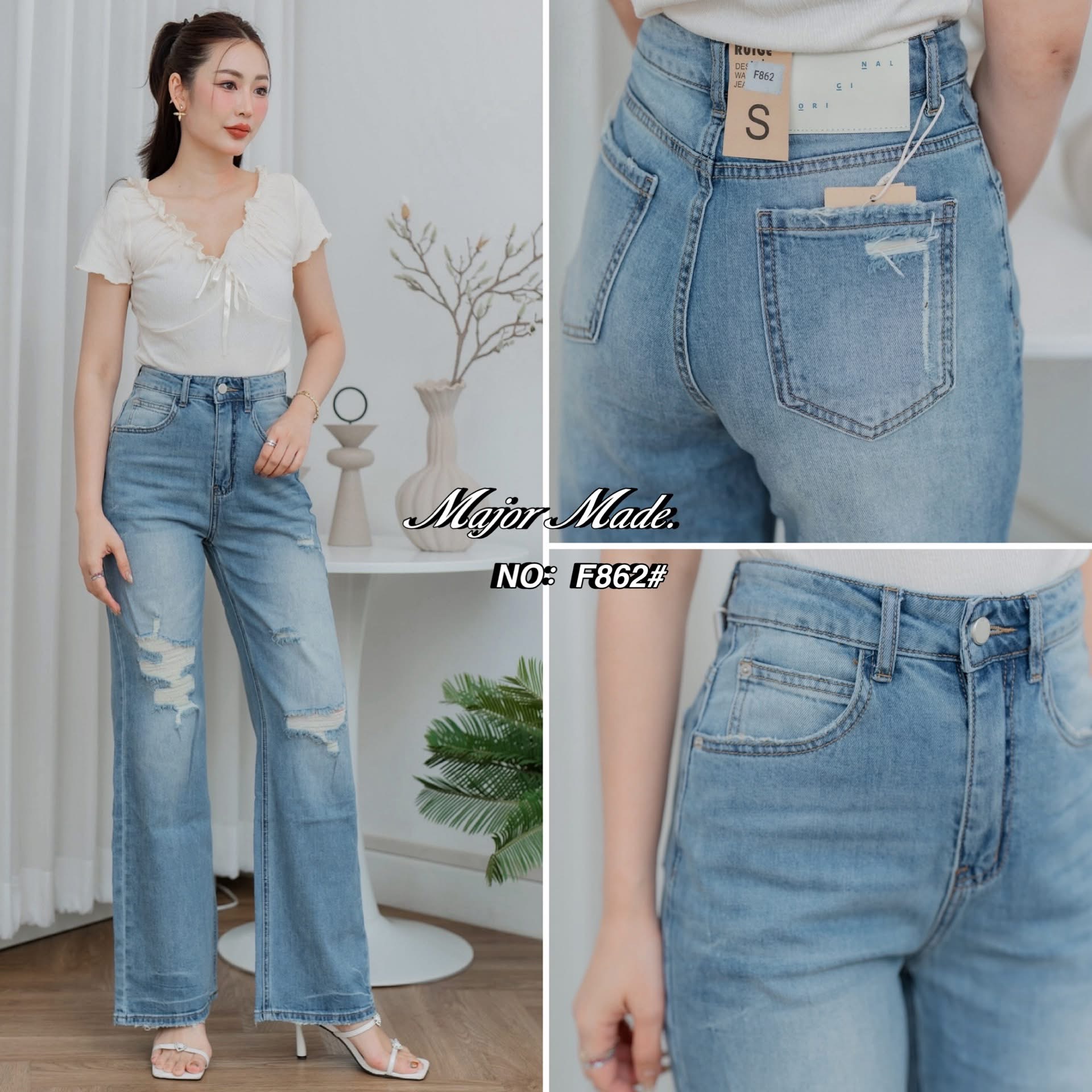 กางเกงยีนส์ขากระบอก ทรงเอวสูงงงง สไตล์เกาหลี🇰🇷 เก๋ๆ ใส่สบายสุดๆใส่แล้วดูเพรียวสูง ทําขาดเซอร์มาก สีฟอก ใส่สบาย : สินค้าคุณภาพ (พร้อมส่ง)