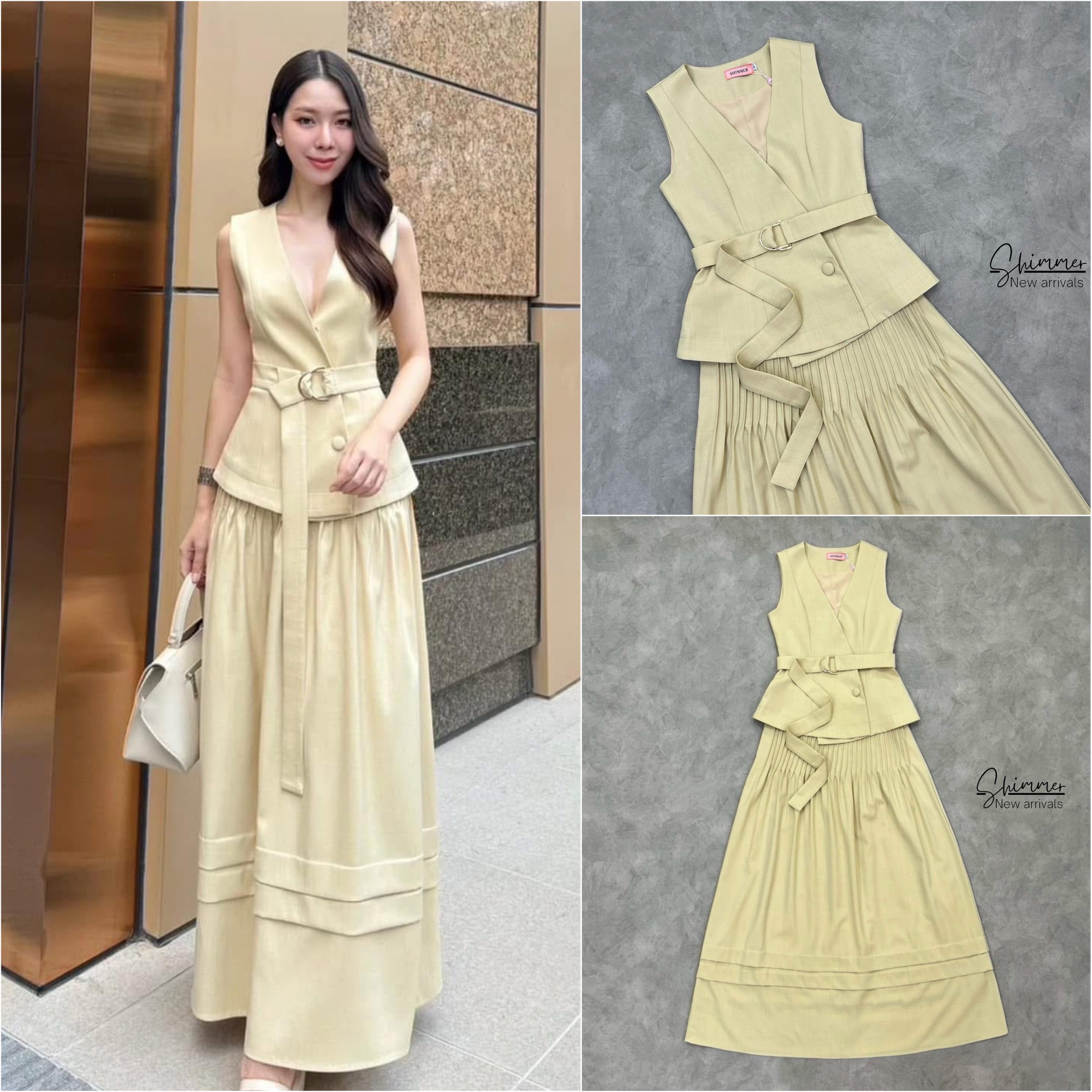 เซตเสื้อดีไซน์ไขว้แมทช์คู่กับกระโปรงยาวเย็บตีเกล็ดดีเทลแน่นๆ ใส่สบาย : สินค้าคุณภาพ (พร้อมส่ง)