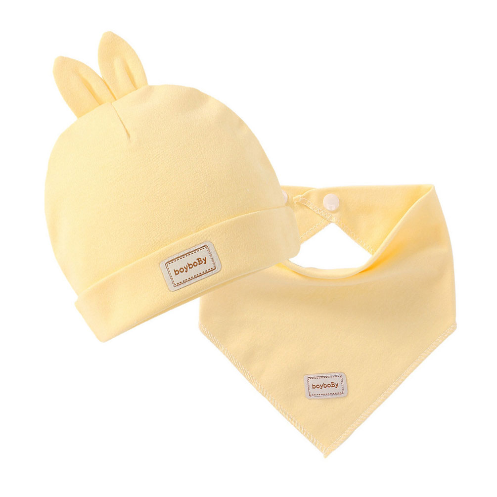 Set หมวกเด็กแรกเกิด+ผ้าซับน้ำลาย 0-3 เดือน ผ้าฝ้ายยืดเนื้อนิ่ม หมี/กระต่าย น่ารักสดใสสไตล์เกาหลี