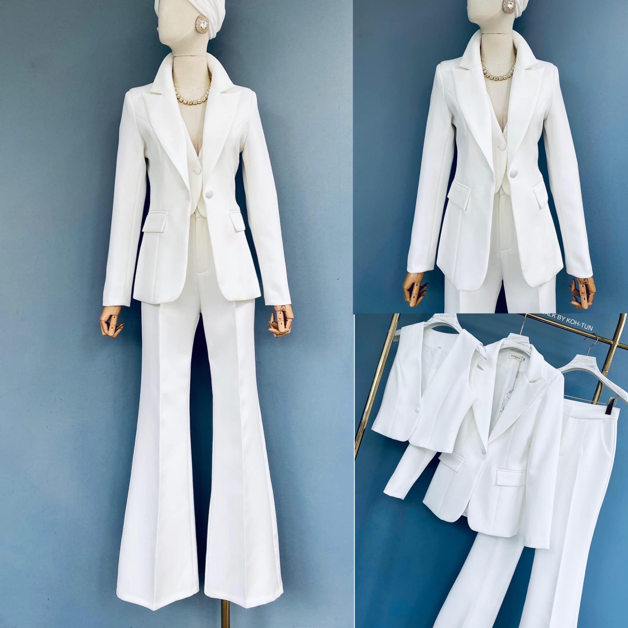 ชุด BLAZER 3ชิ้น BLAZERเป็นทรงเข้ารูป มาพร้อมกับเสื้อกั๊กครอปแขนกุด ทรงเข้ารูปคอวี มาคู่กับกางเกงทรงขาบาน งานผ้าเกรดเอ ใส่สบาย . สินค้าคุณภาพ (พร้อมส่ง).