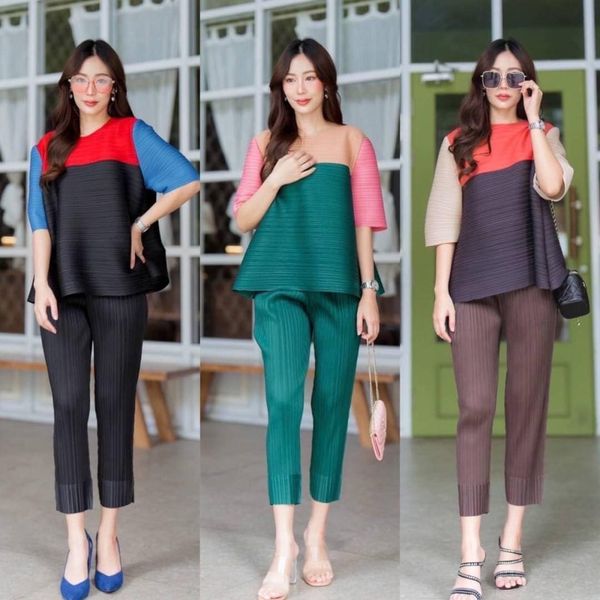 ชุดเซต เสื้อ+กางเกงขายาว ผ้าอัดพลีท คุณภาพแน่นๆ งาน AA Premium 💫 : สินค้าคุณภาพ (พร้อมส่ง)