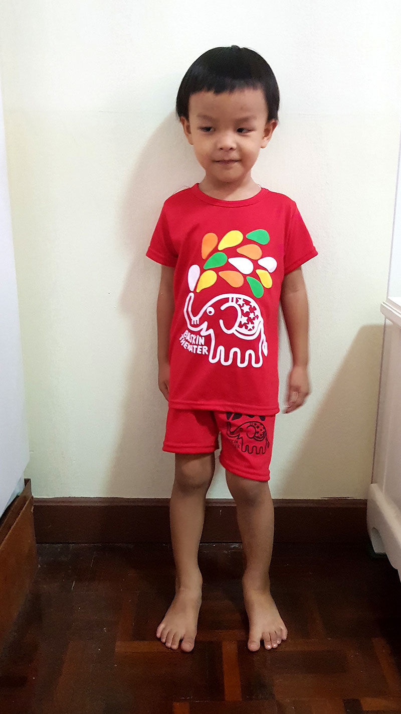 ชุดเด็ก ชุดลำลองเด็ก ชุดนอนเด็ก เสื้อยืด+กางเกงขาสั้นเอวยางยืด สีแดงสกรีนลายช้างพ่นน้ำ สำหรับเด็กวัย 2-7 ปี