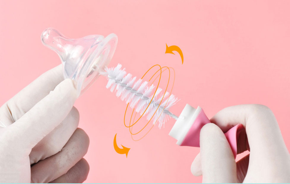 แปรงล้างขวดนมซิลิโคน 360 องศา พร้อมแปรงล้างจุกนมเก็บในด้ามจับ วางตั้งได้